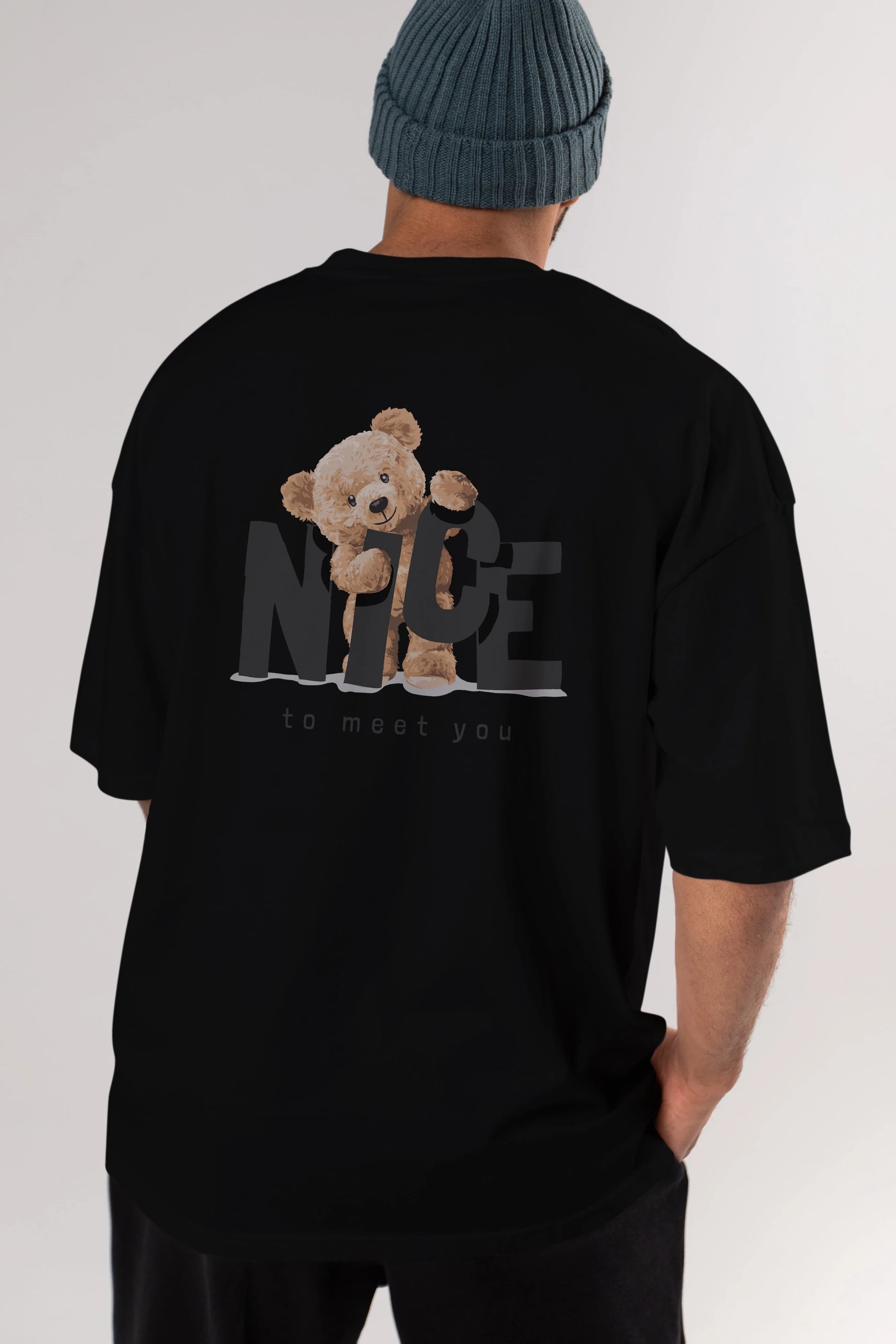 Teddy Nıce To Meet You Arka Baskılı Oversize t-shirt Erkek Kadın Unisex %100 Pamuk