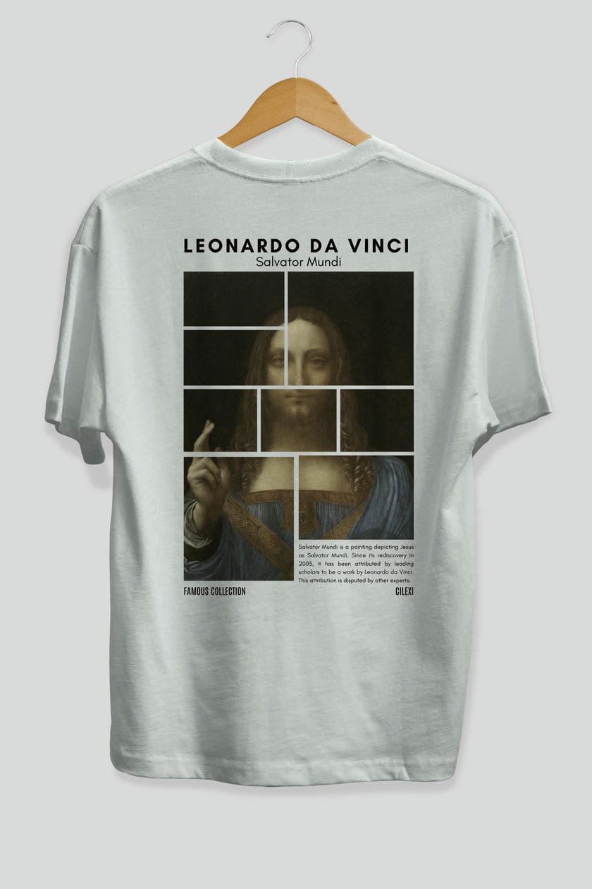 Salvador Mundi Arka Baskılı Oversize t-shirt Erkek Kadın Bisiklet Yaka Pamuk tişort