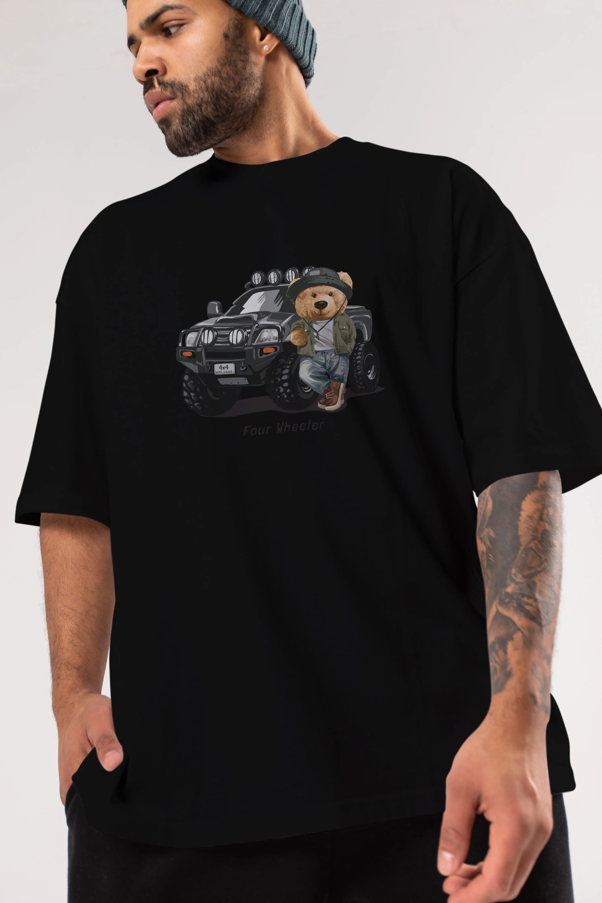 Teddy Bear Off Road Ön Baskılı Oversize t-shirt Erkek Kadın Unisex %100 Pamuk