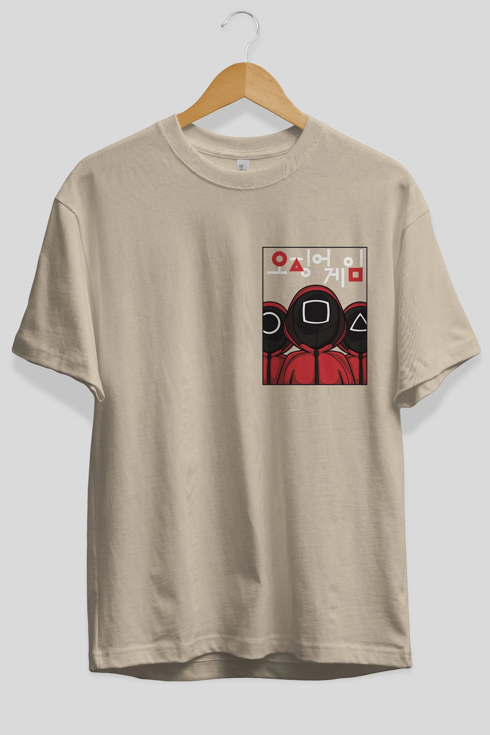 Squid Game (7) Ön Sol Baskılı Oversize t-shirt Erkek Kadın Unisex %100 Pamuk Bisiklet Yaka tişort