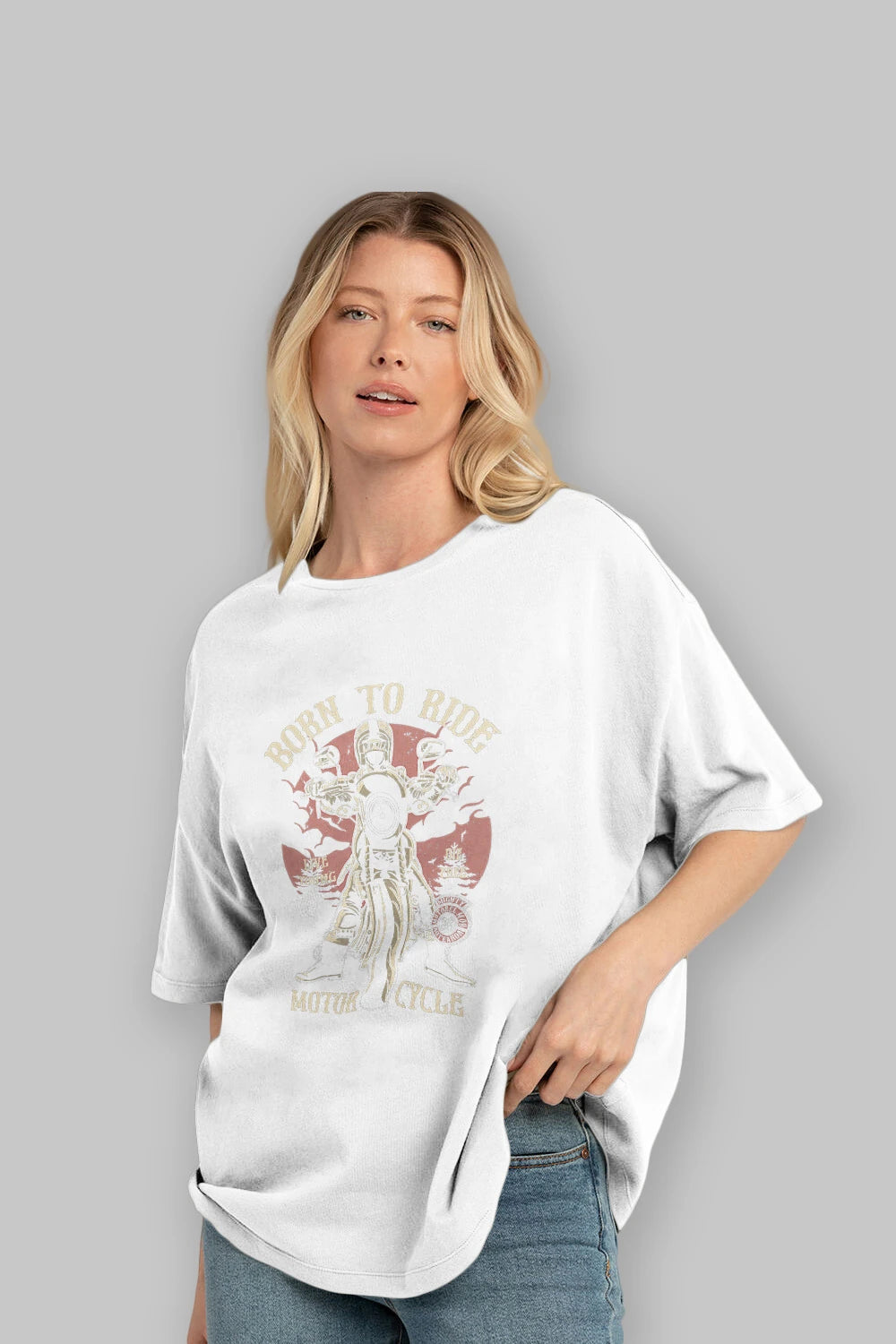 Born To Ride Ön Baskılı Oversize t-shirt Erkek Kadın Unisex %100 Pamuk tişort