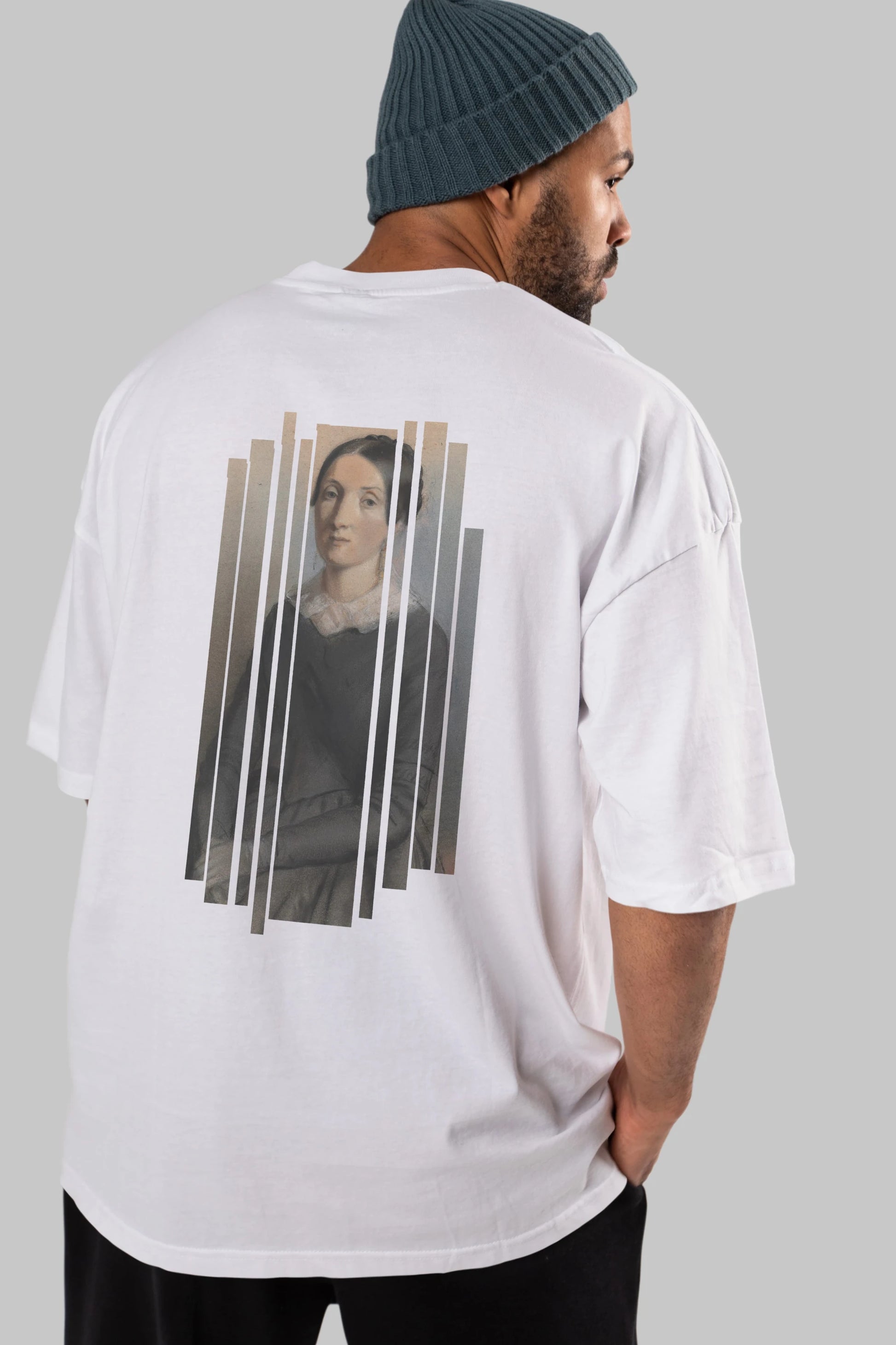 Retro Portre Arka Baskılı Oversize t-shirt Erkek Kadın Unisex