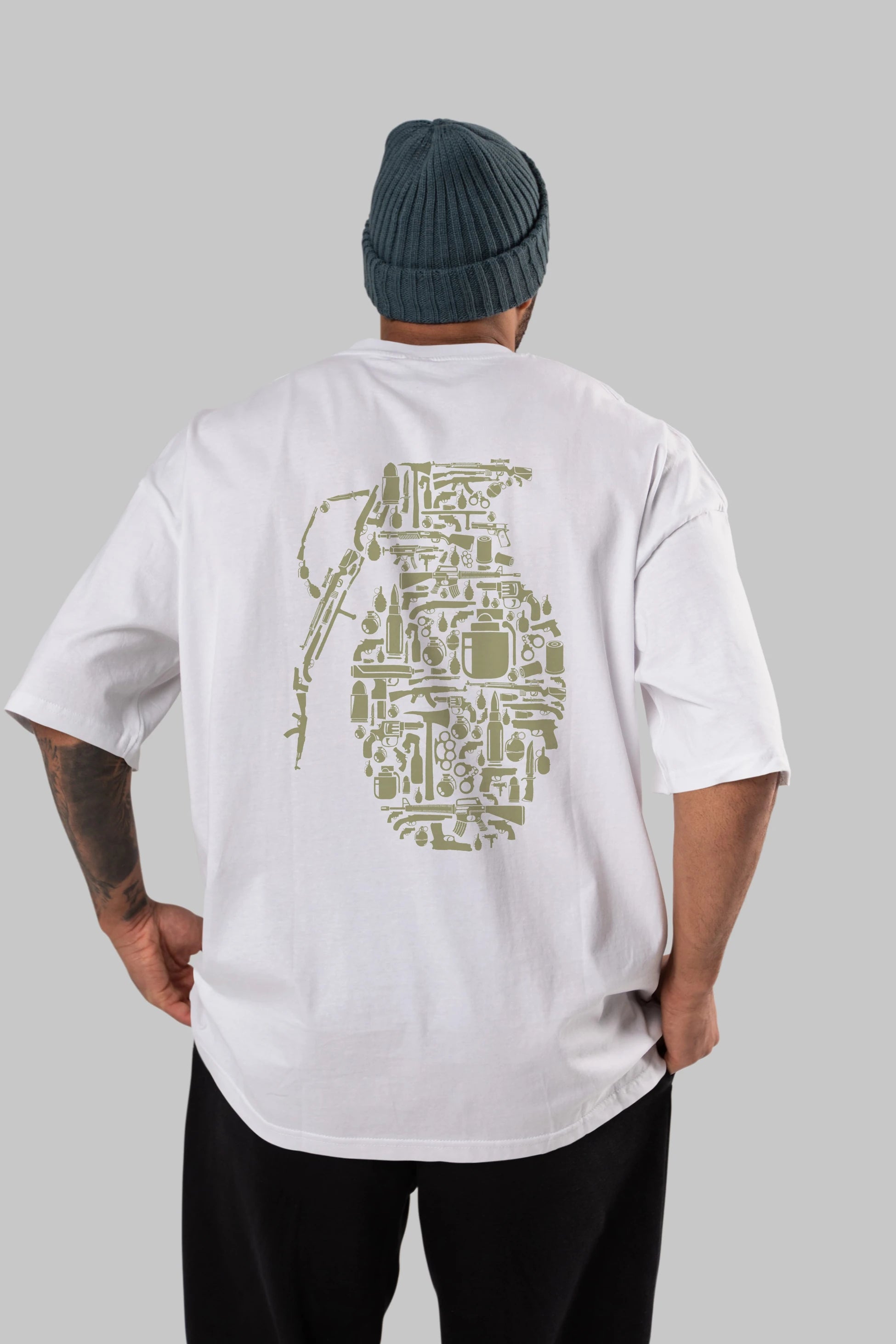 Grenade Arka Baskılı Oversize t-shirt %100 pamuk Erkek Kadın Unisex
