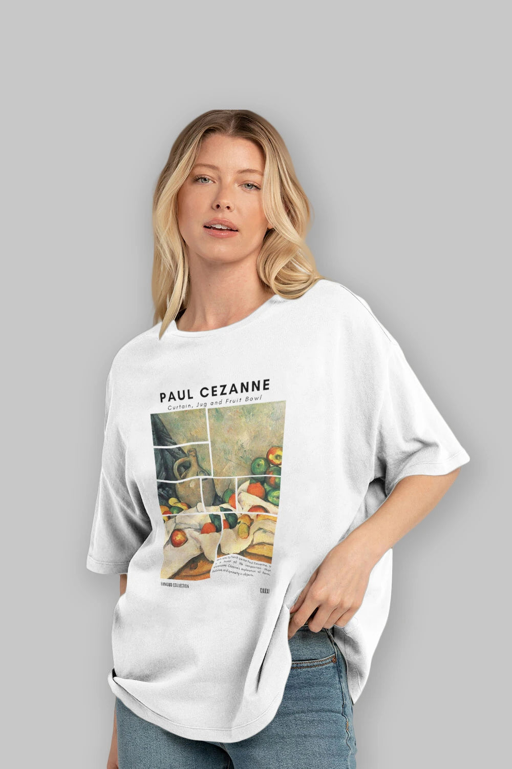 Paul Cezanne Curtain ön Baskılı Oversize t-shirt Erkek Kadın Bisiklet Yaka Pamuk tişort