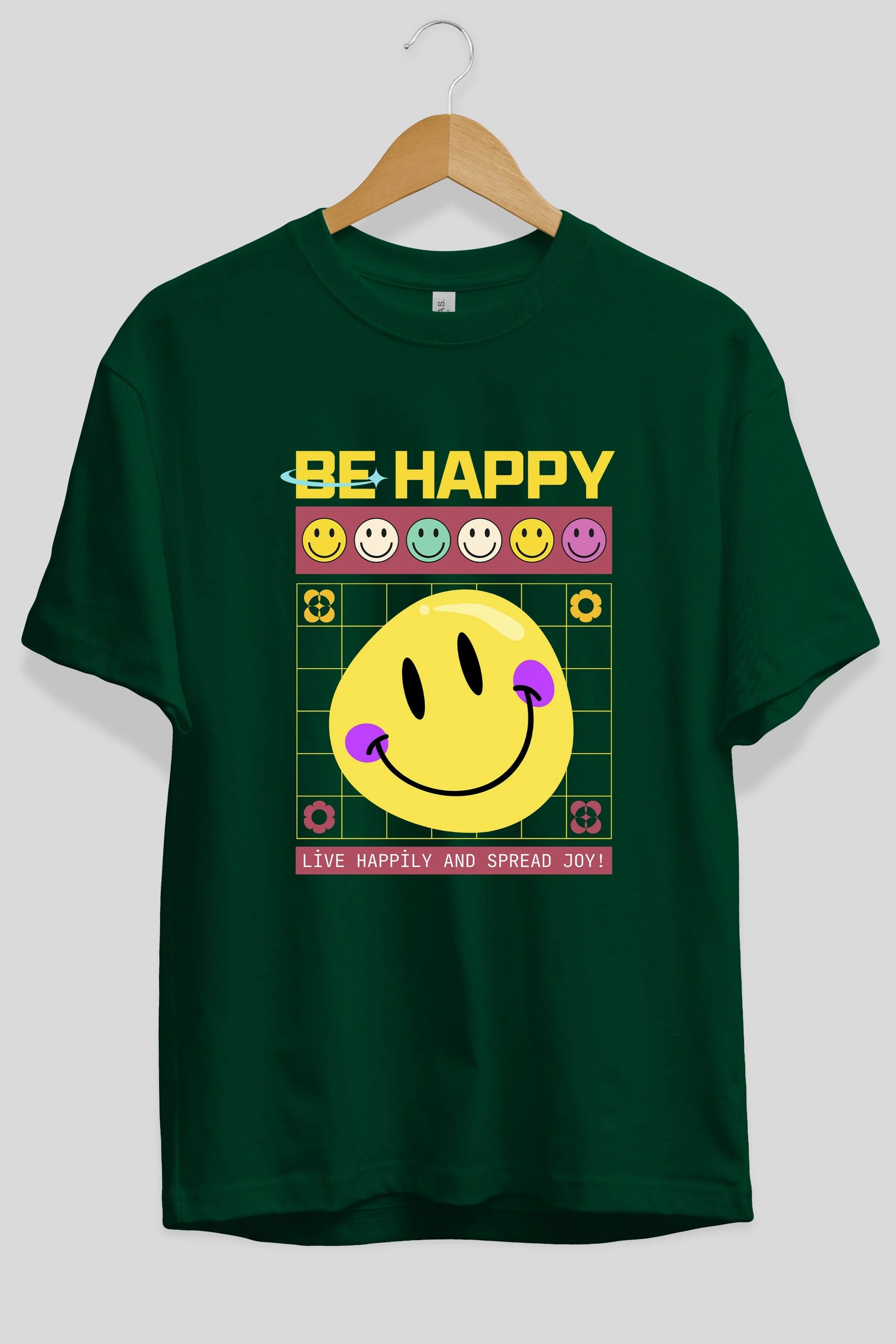 Be Happy Yazılı Ön Baskılı Oversize t-shirt Erkek Kadın Unisex