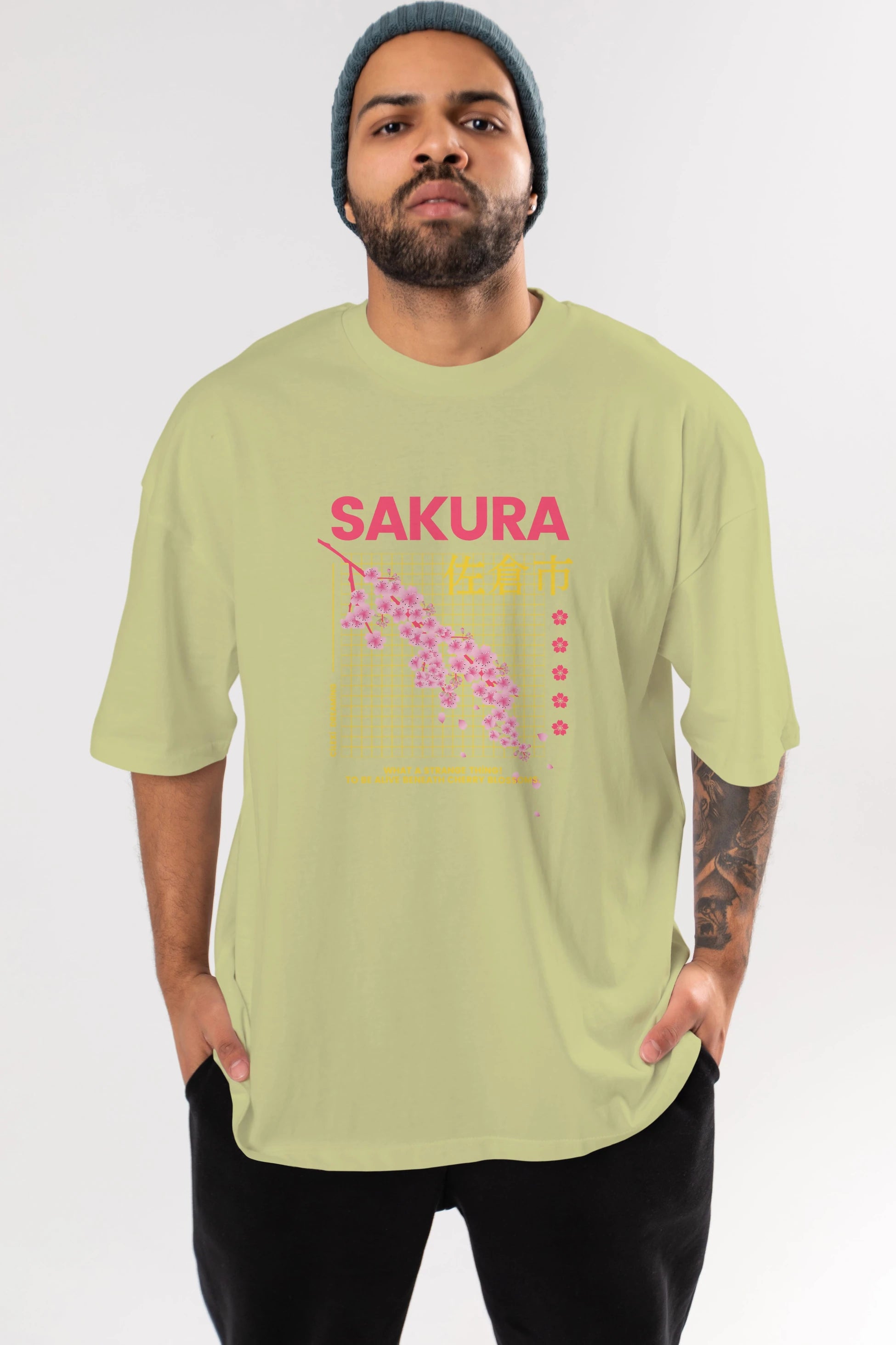 Sakura Streetwear Ön Baskılı Oversize t-shirt Erkek Kadın Unisex
