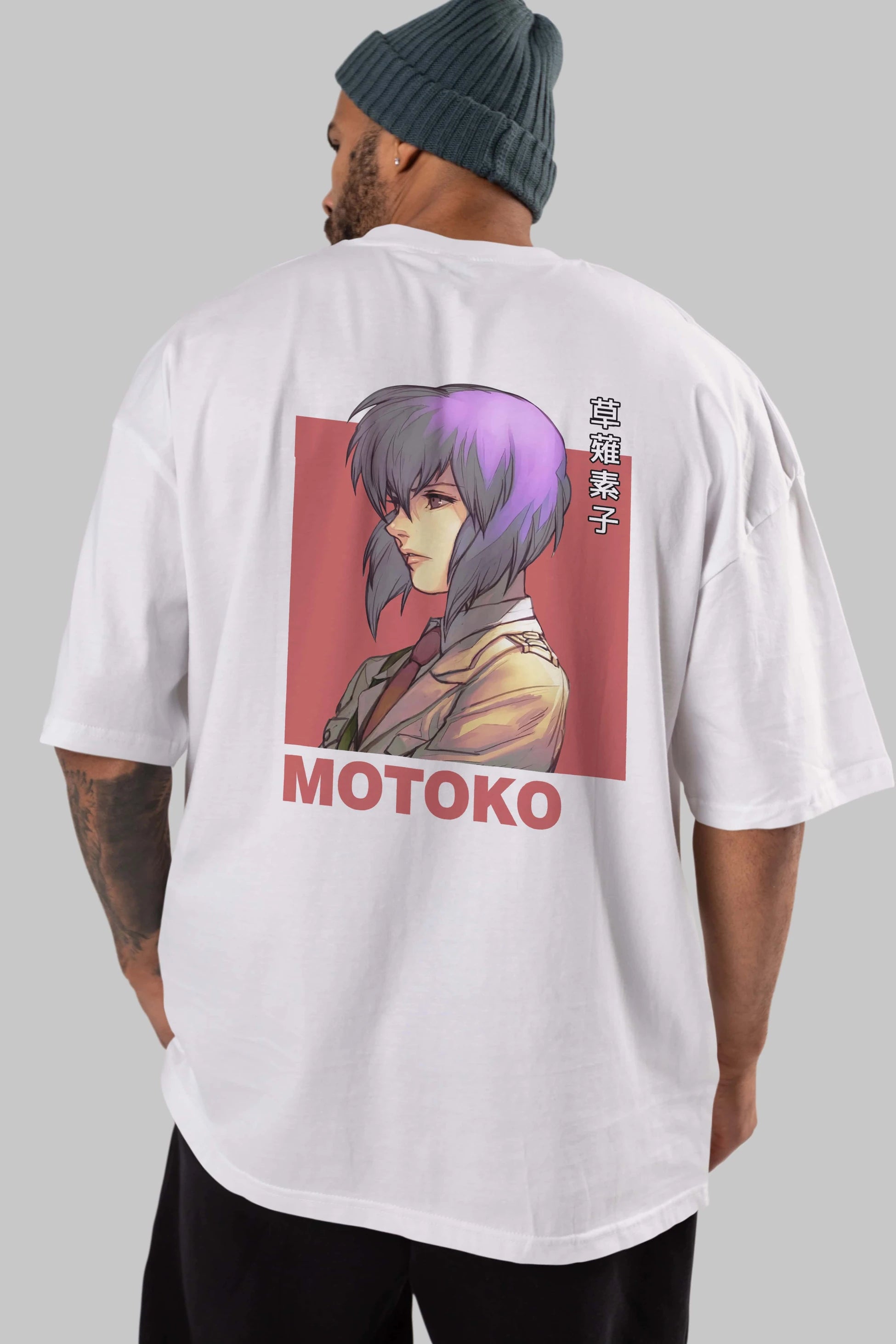 Motoko Kusanagi 12 Anime Arka Baskılı Oversize t-shirt Erkek Kadın Unisex