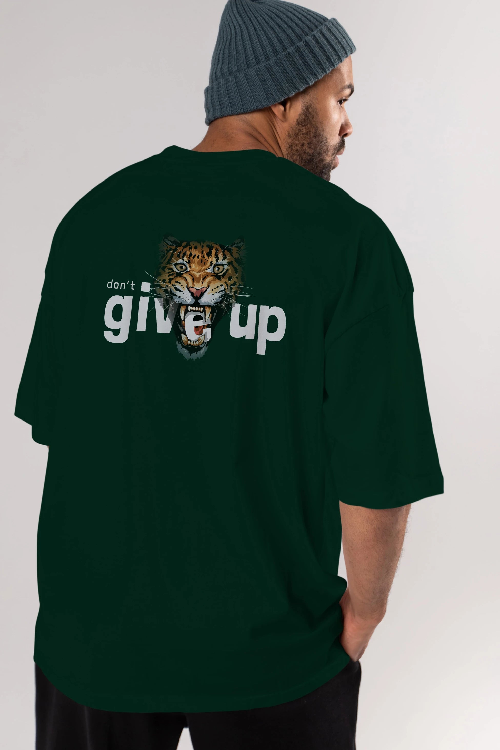 Teddy Bear Dont Give Up Arka Baskılı Oversize t-shirt Erkek Kadın Unisex %100 Pamuk
