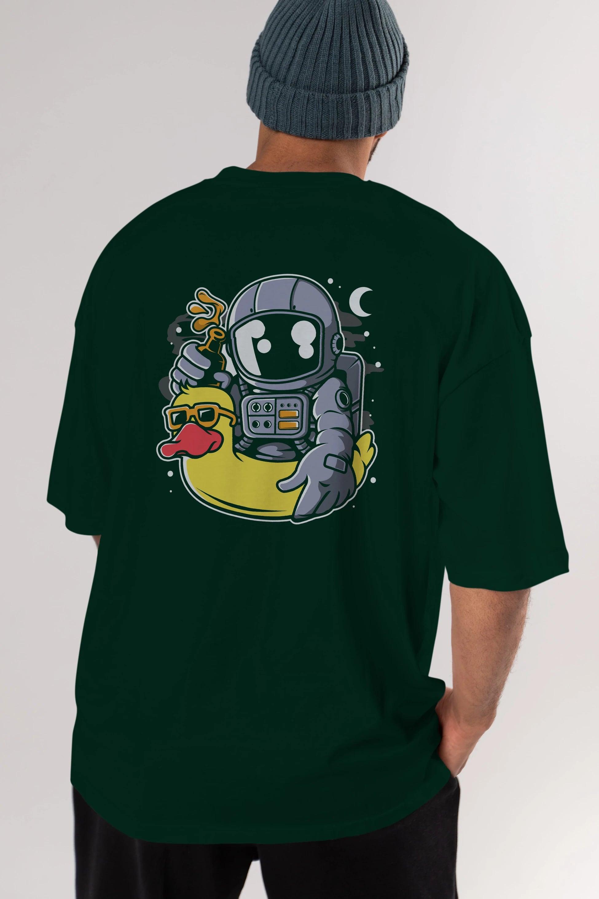Astronaut Duck Balloon Arka Baskılı Oversize t-shirt Erkek Kadın Unisex