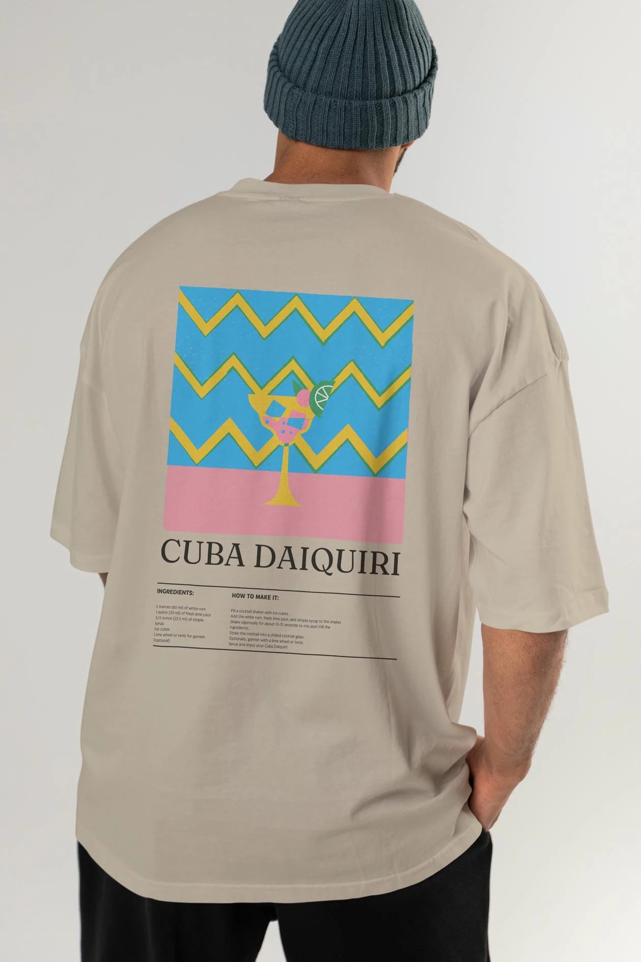 Cuba Daiquiri Kokteyl Serisi Arka Baskılı Oversize t-shirt Erkek Kadın %100 Pamuk Bisiklet Yaka tişort
