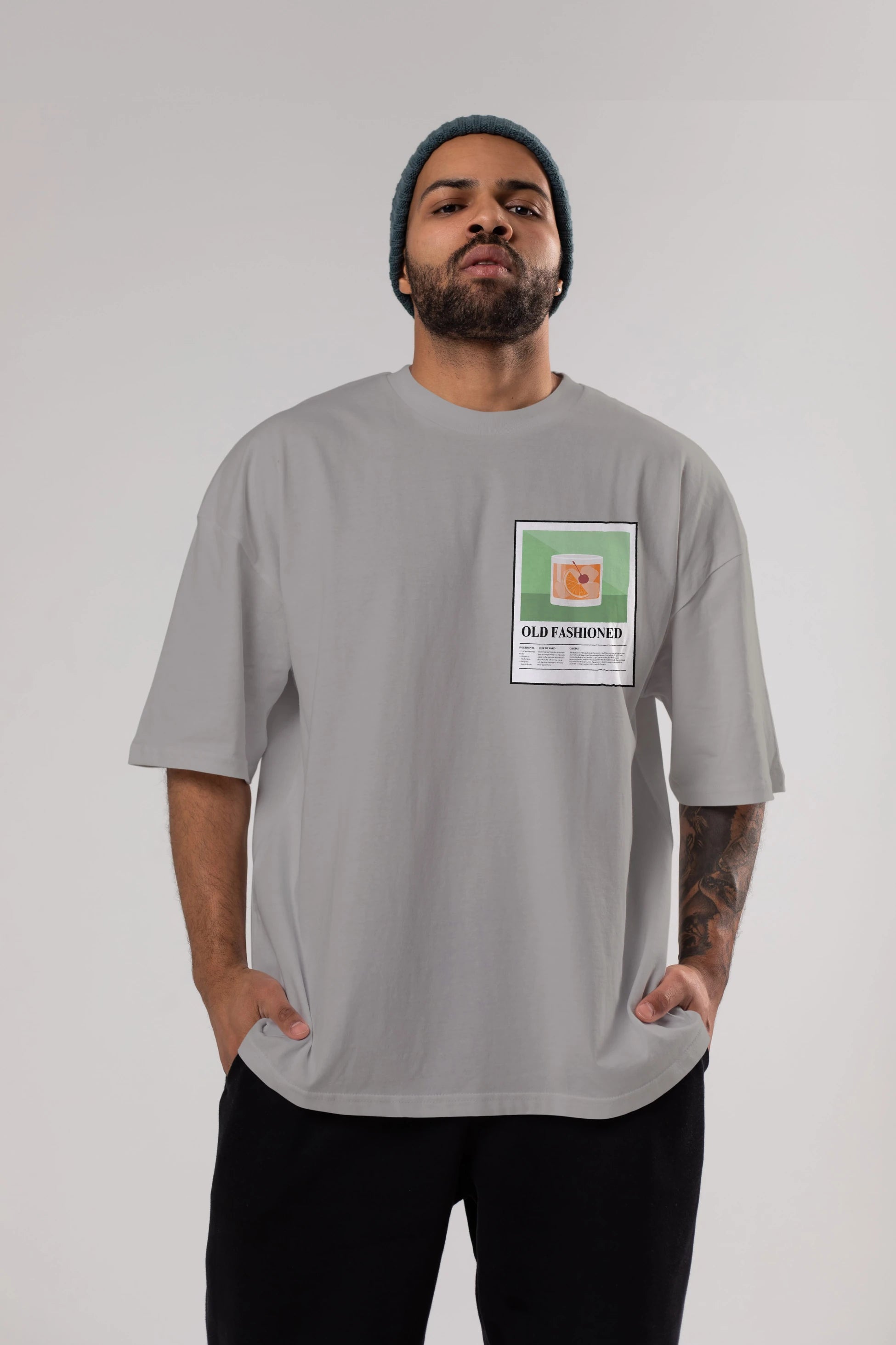 Old Fashioned Ön Sol Baskılı Oversize t-shirt Erkek Kadın Unisex %100 Pamuk Bisiklet Yaka tişort