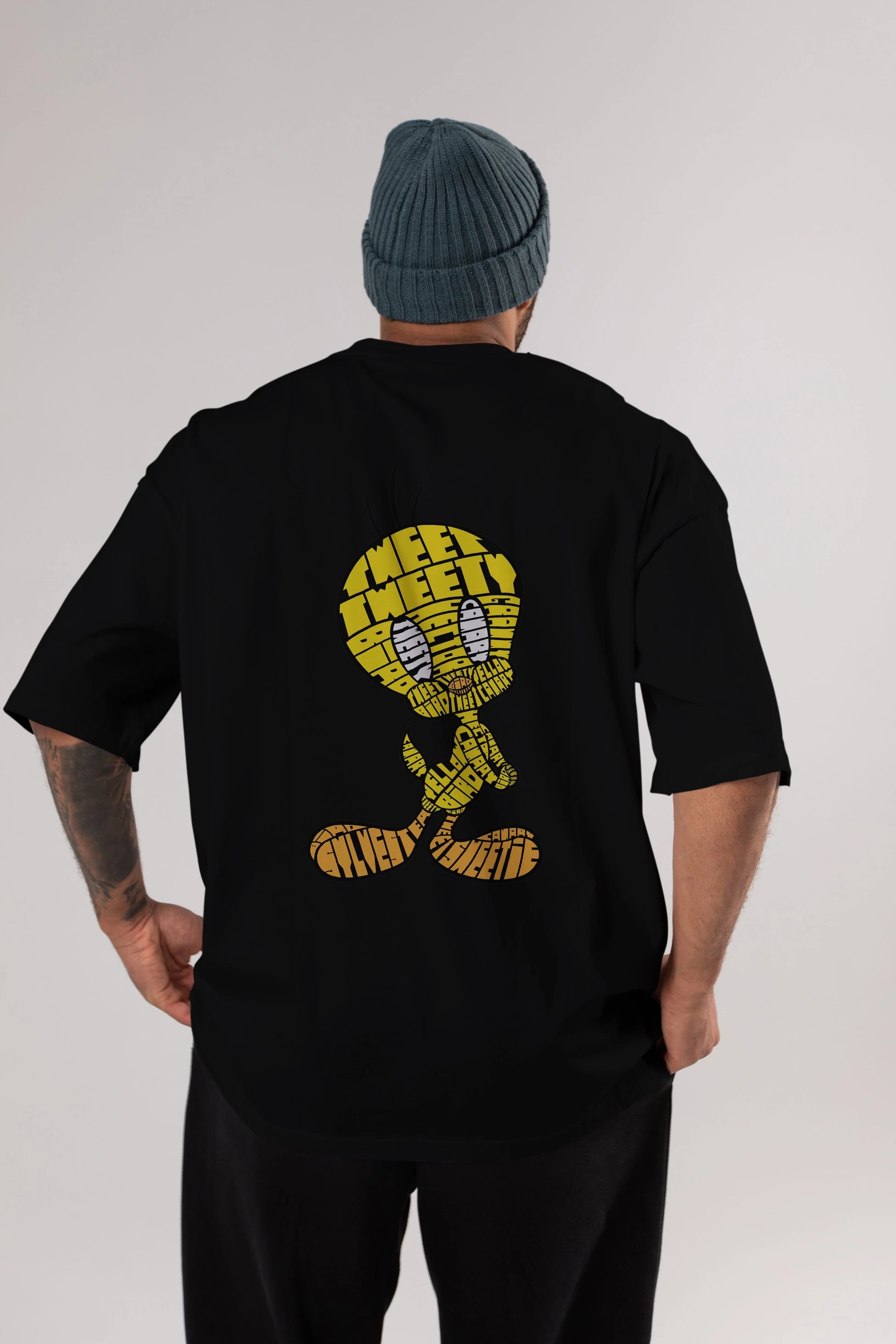 Tweety Arka Baskılı Oversize t-shirt %100 pamuk Erkek Kadın Unisex