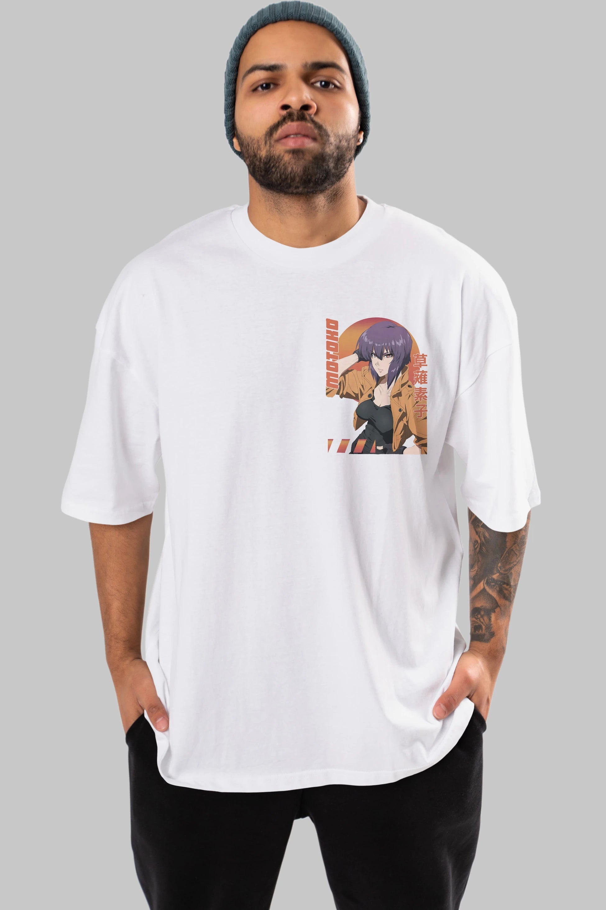 Motoko Kusanagi 9 Ön Sol Baskılı Oversize t-shirt Erkek Kadın Unisex %100 Pamuk Bisiklet Yaka tişort