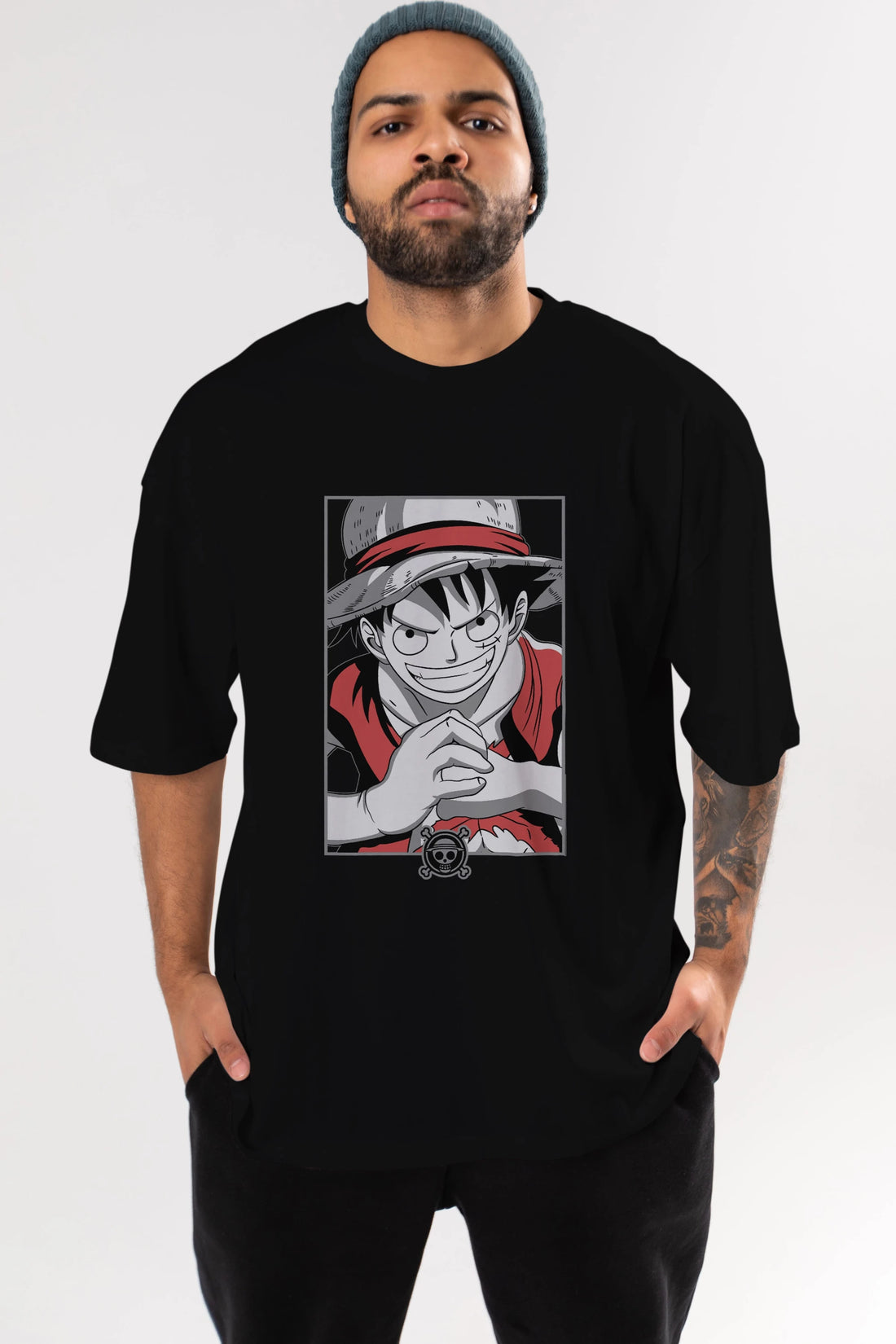 LUFF D. MONKEY OnePiece Anime Ön Baskılı Oversize t-shirt %100 pamuk Erkek Kadın Unisex