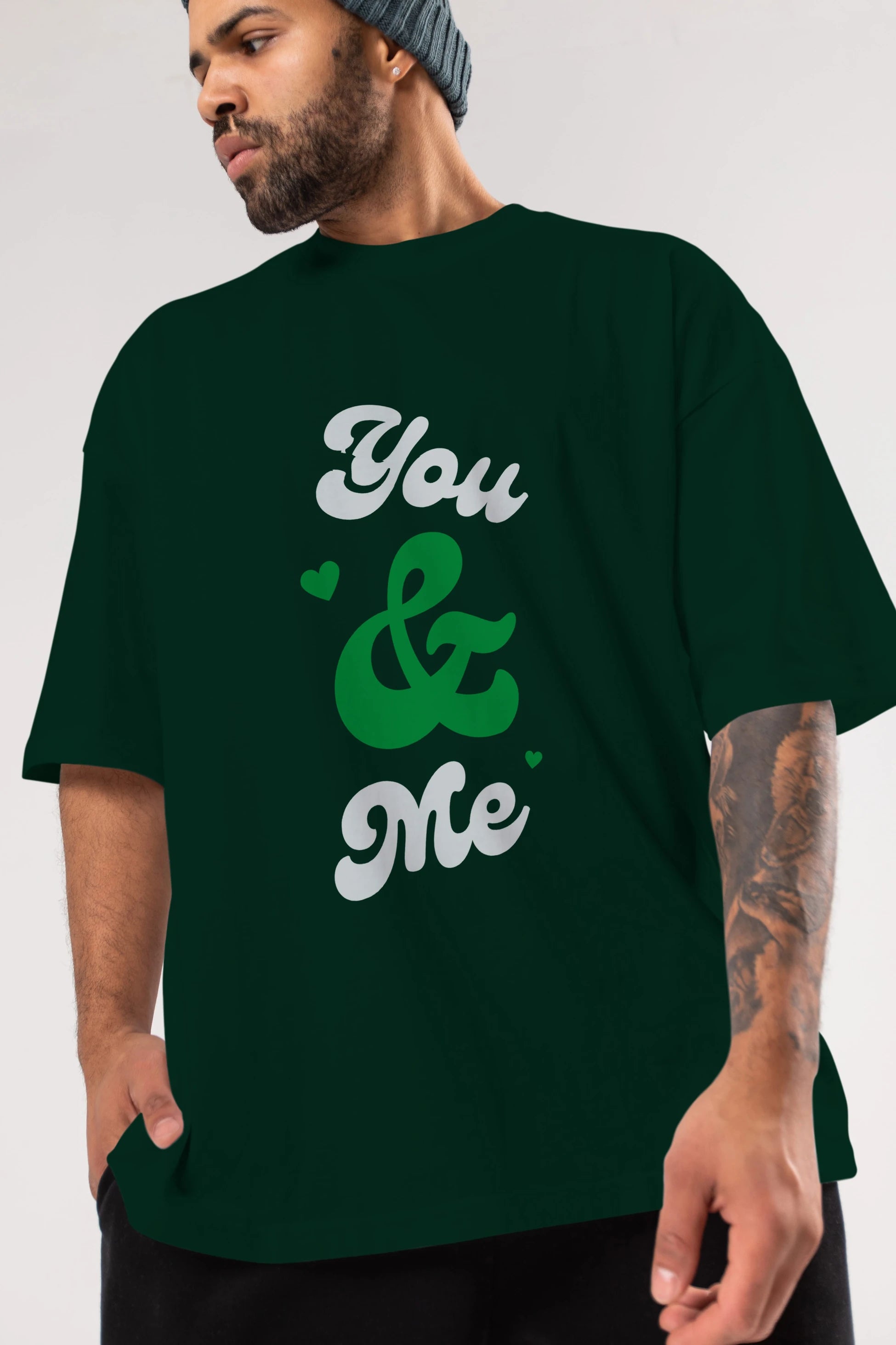 You and Me Yazılı Ön Baskılı Oversize t-shirt Erkek Kadın Unisex