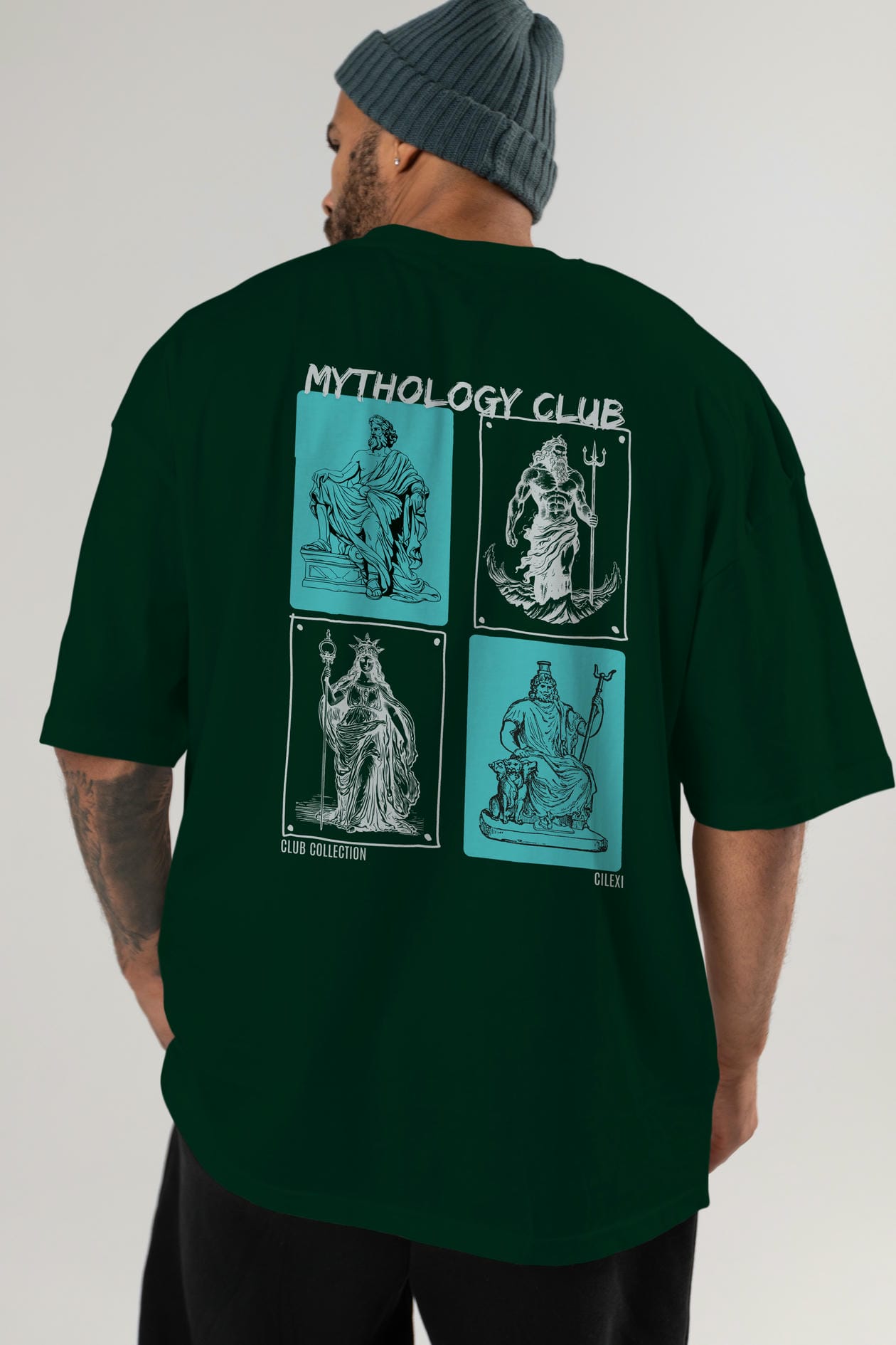 Mythology Club Arka Baskılı Oversize t-shirt Erkek Kadın %100 Pamuk Bisiklet Yaka tişort