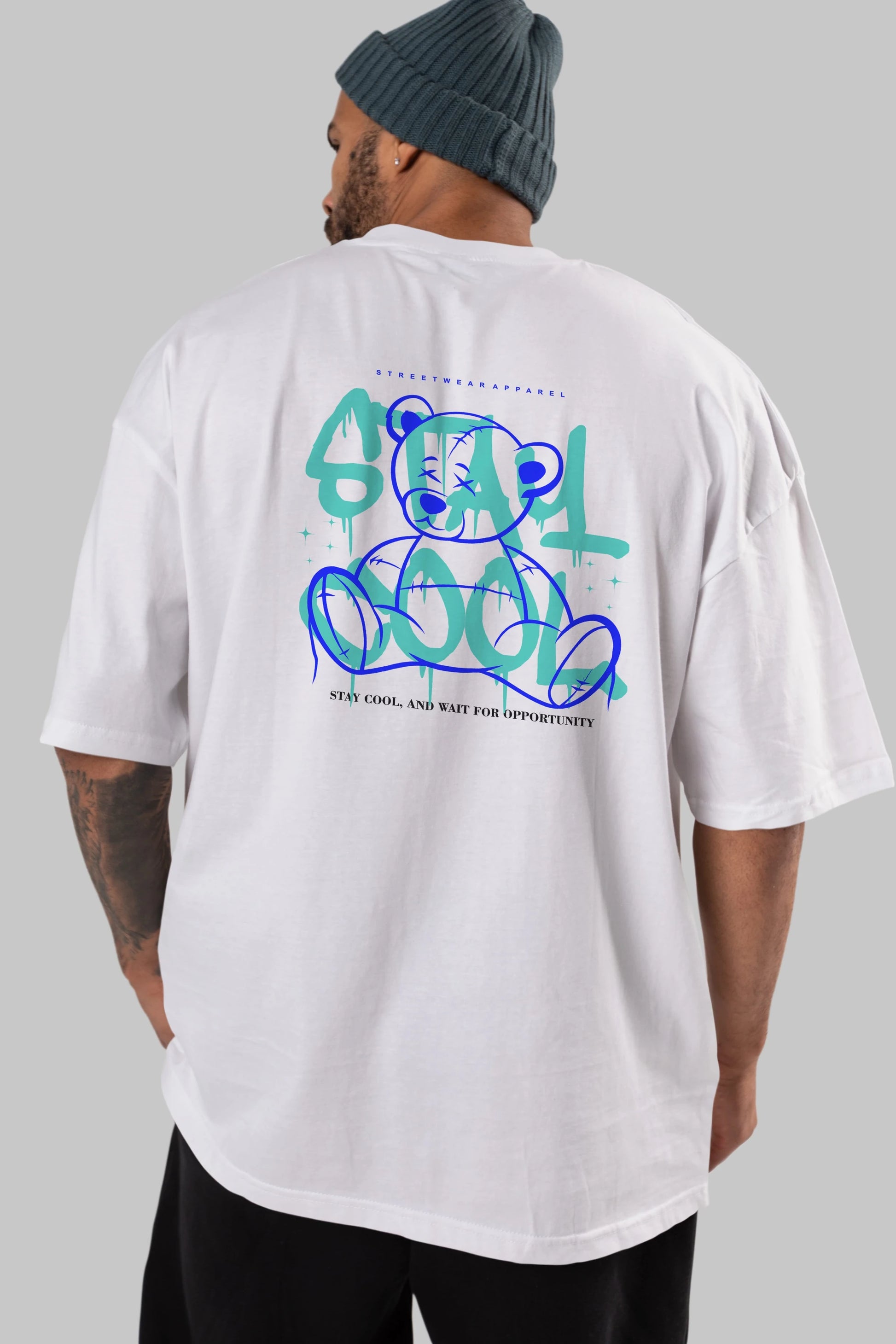 Teddy Bear Stay Cool 2 Arka Baskılı Oversize t-shirt Erkek Kadın Unisex