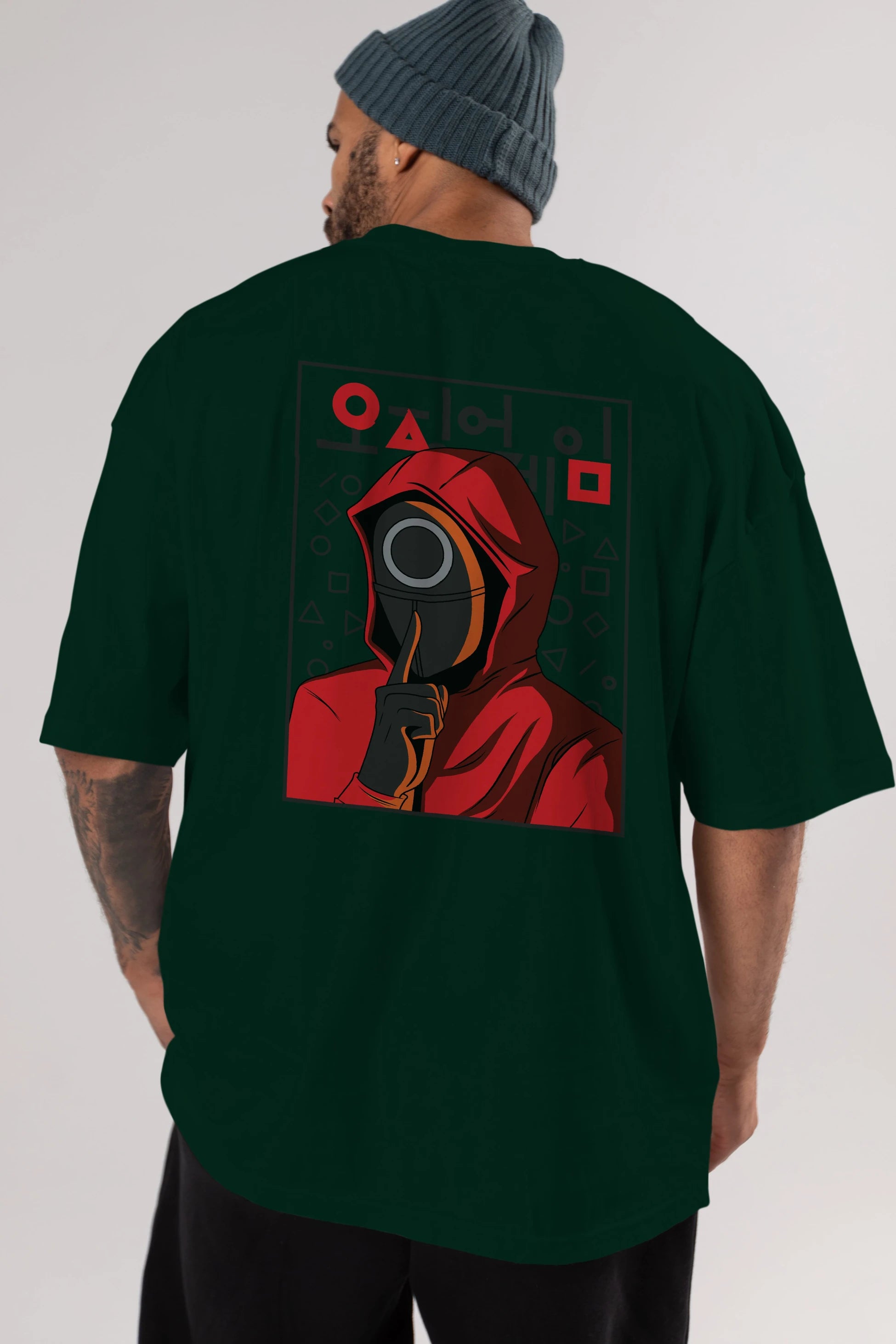 Squid Game (5) Arka Baskılı Oversize t-shirt Erkek Kadın Unisex %100 Pamuk Bisiklet Yaka tişort