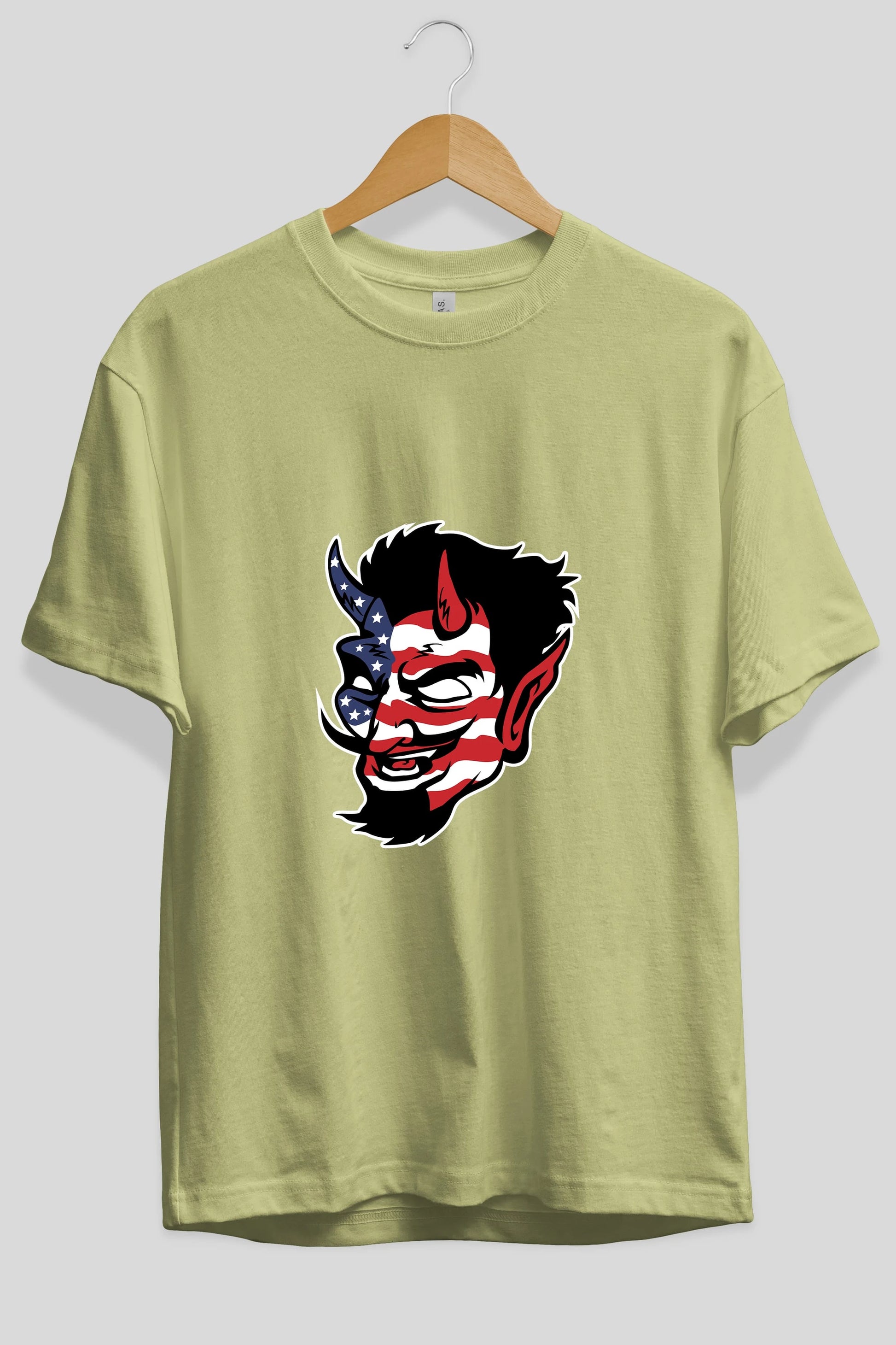 American Devil Ön Baskılı Oversize t-shirt Erkek Kadın Unisex %100 Pamuk tişort