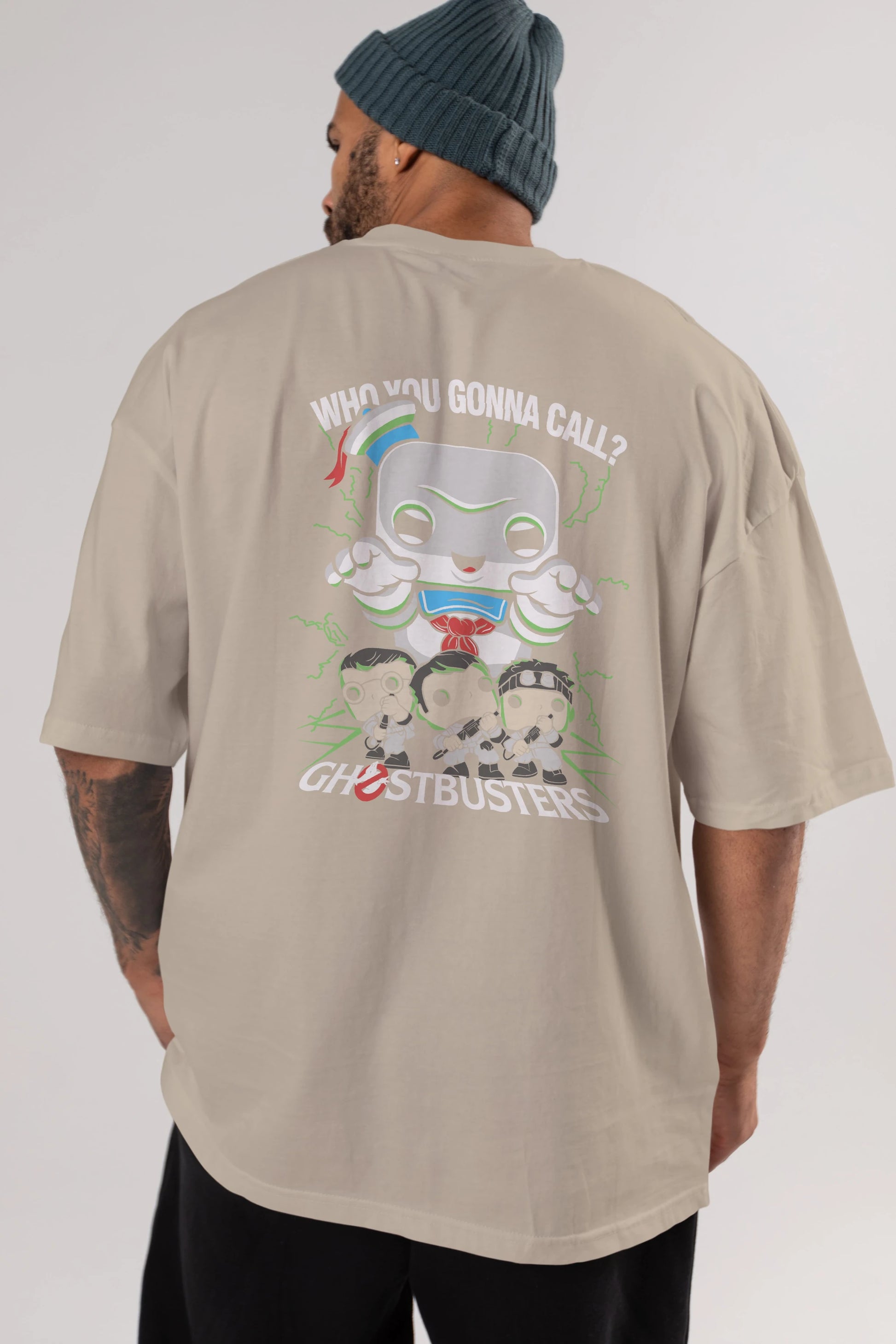 Ghostbusters Arka Baskılı Oversize t-shirt Erkek Kadın Unisex %100 Pamuk Bisiklet Yaka tişort