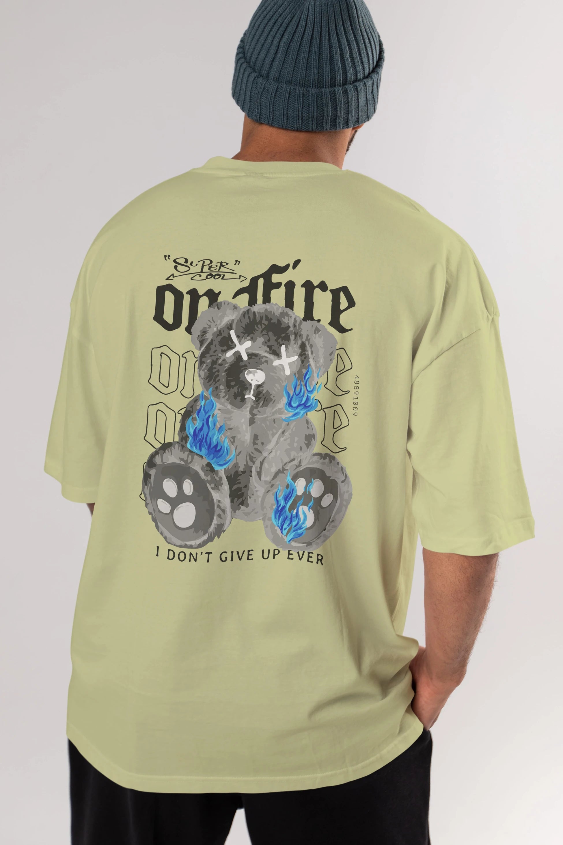 Teddy Bear On Fire Arka Baskılı Oversize t-shirt Erkek Kadın Unisex