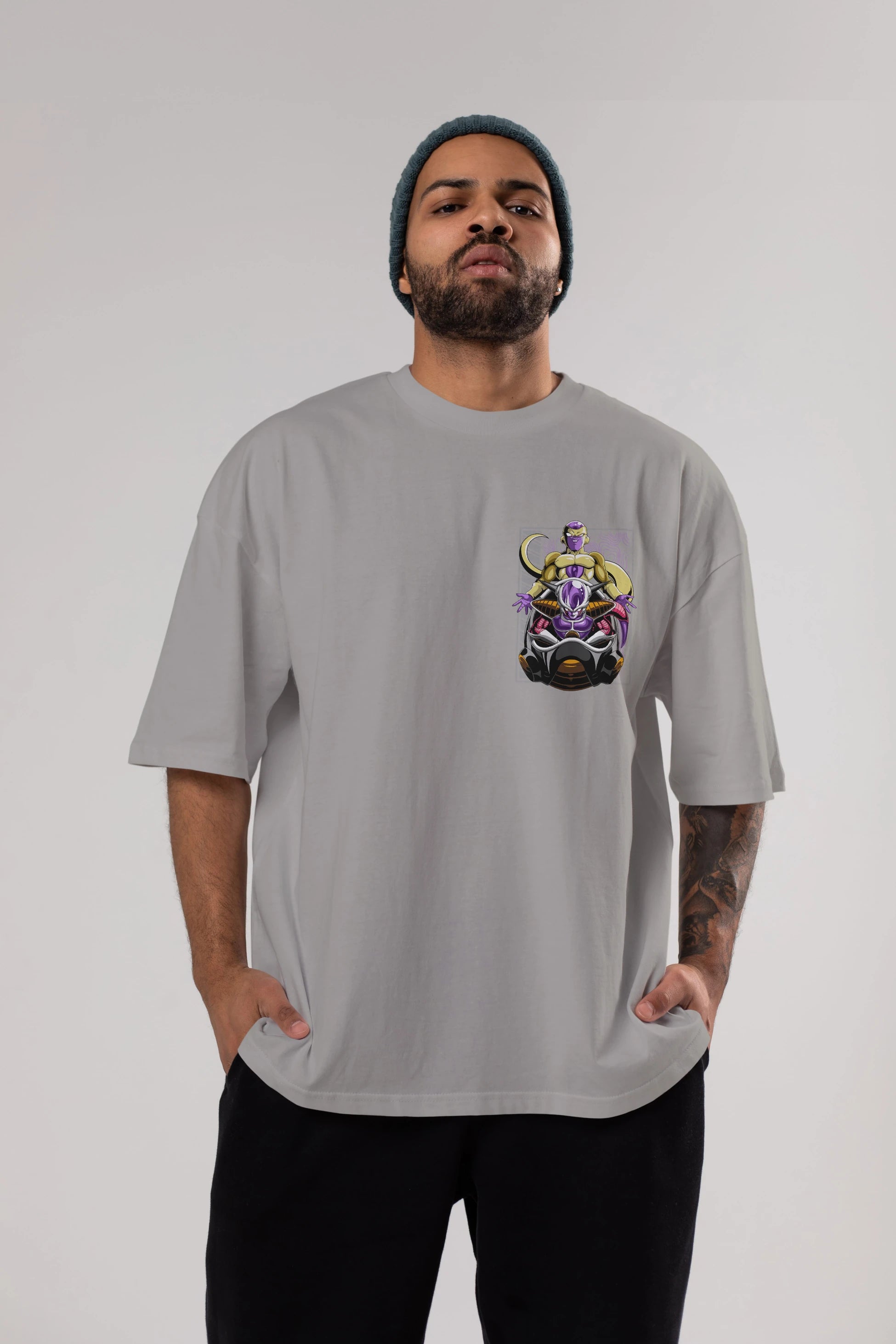 DragonBall Freezer Ön Sol Baskılı Oversize t-shirt Erkek Kadın Unisex %100 Pamuk Bisiklet Yaka tişort