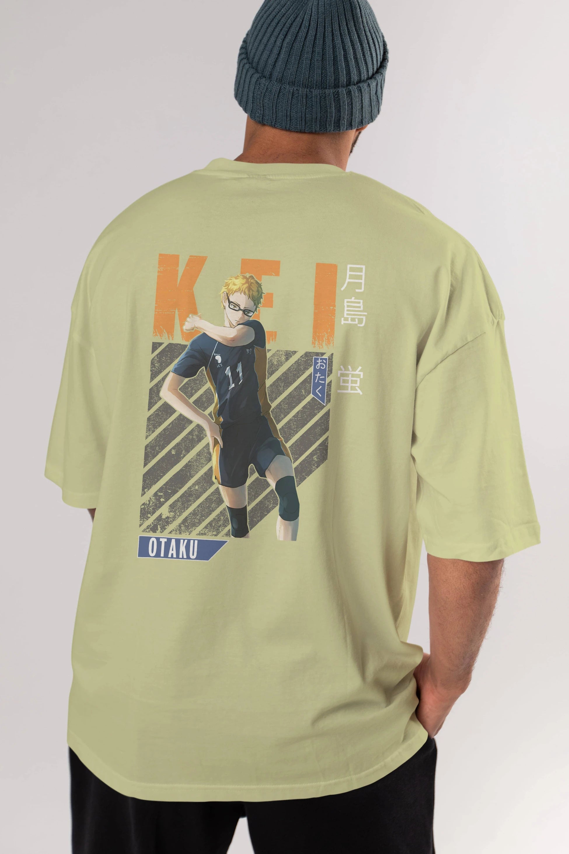 Kei Tsukishima 2 Anime Arka Baskılı Oversize t-shirt Erkek Kadın Unisex