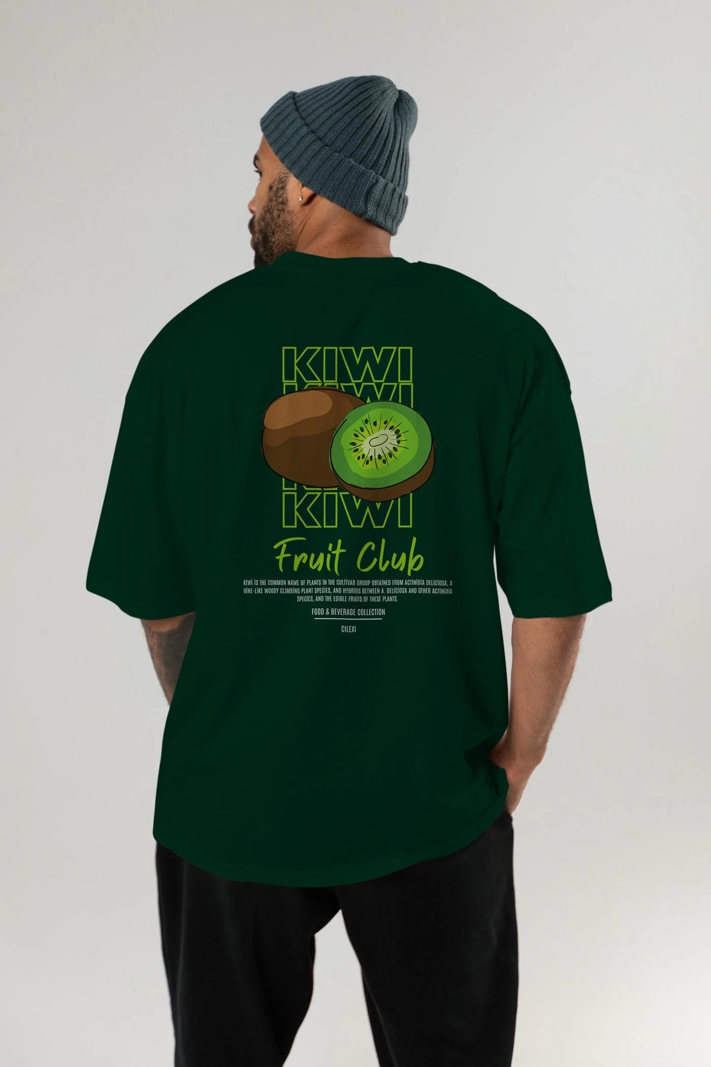 Kiwi Arka Baskılı Oversize t-shirt Erkek Kadın Pamuk Bisiklet Yaka tişort