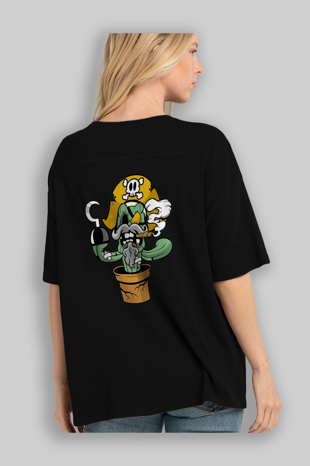 Pirate Cactus Arka Baskılı Oversize t-shirt Erkek Kadın Unisex %100 Pamuk tişort