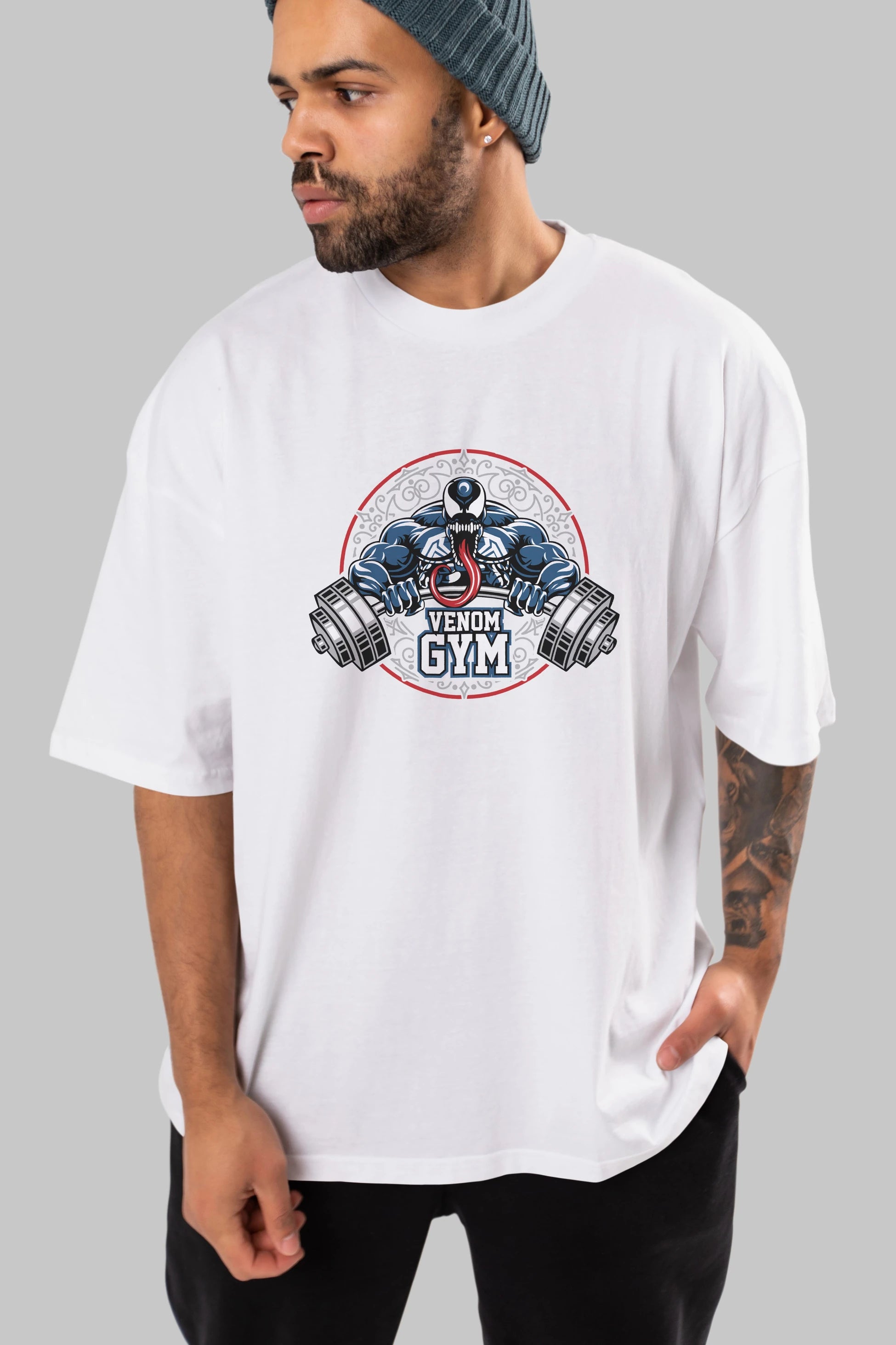 Venom GYM Ön Baskılı Oversize t-shirt Erkek Kadın Unisex %100 Pamuk Bisiklet Yaka tişort