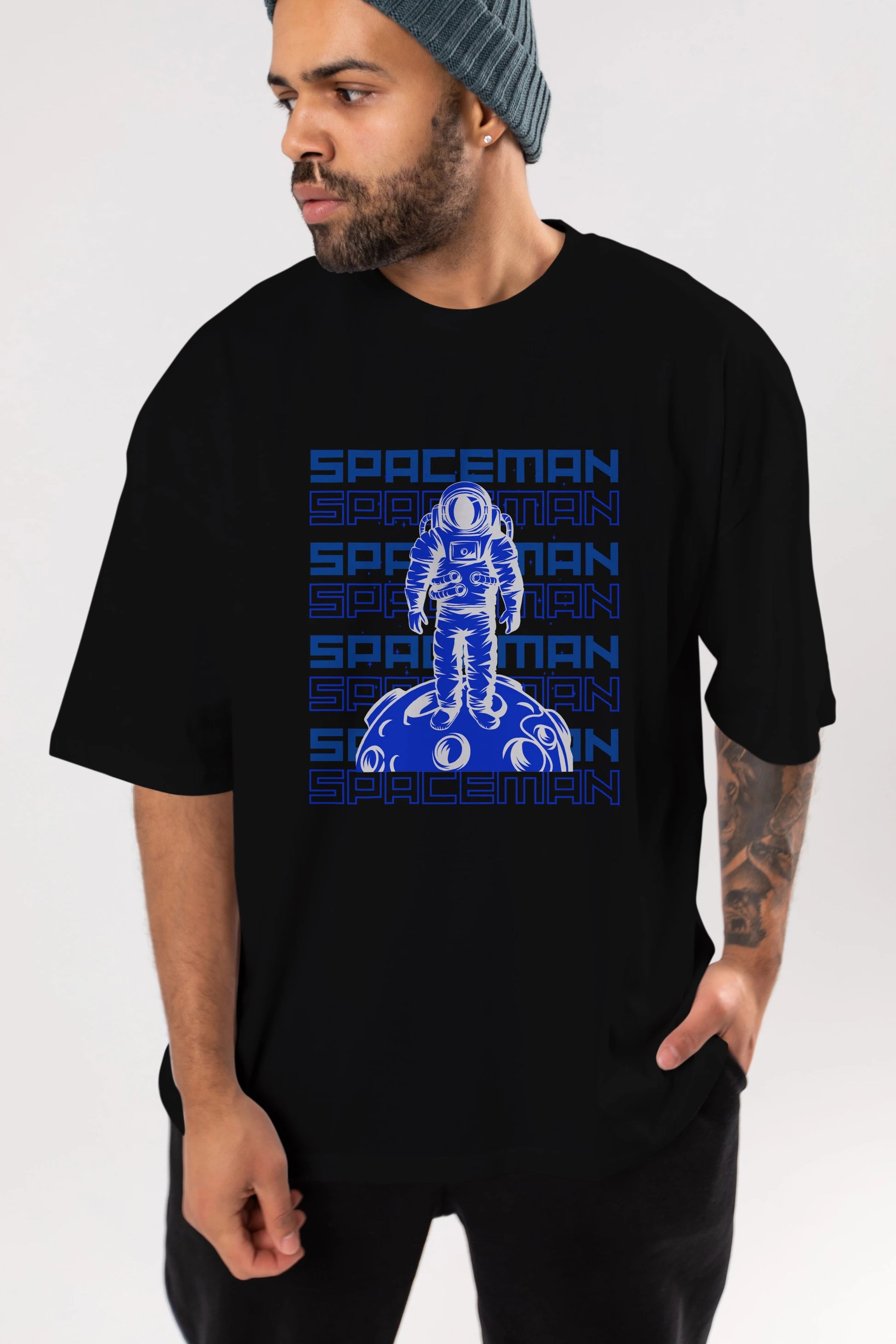 Spaceman Yazılı Ön Baskılı Oversize t-shirt Erkek Kadın Unisex
