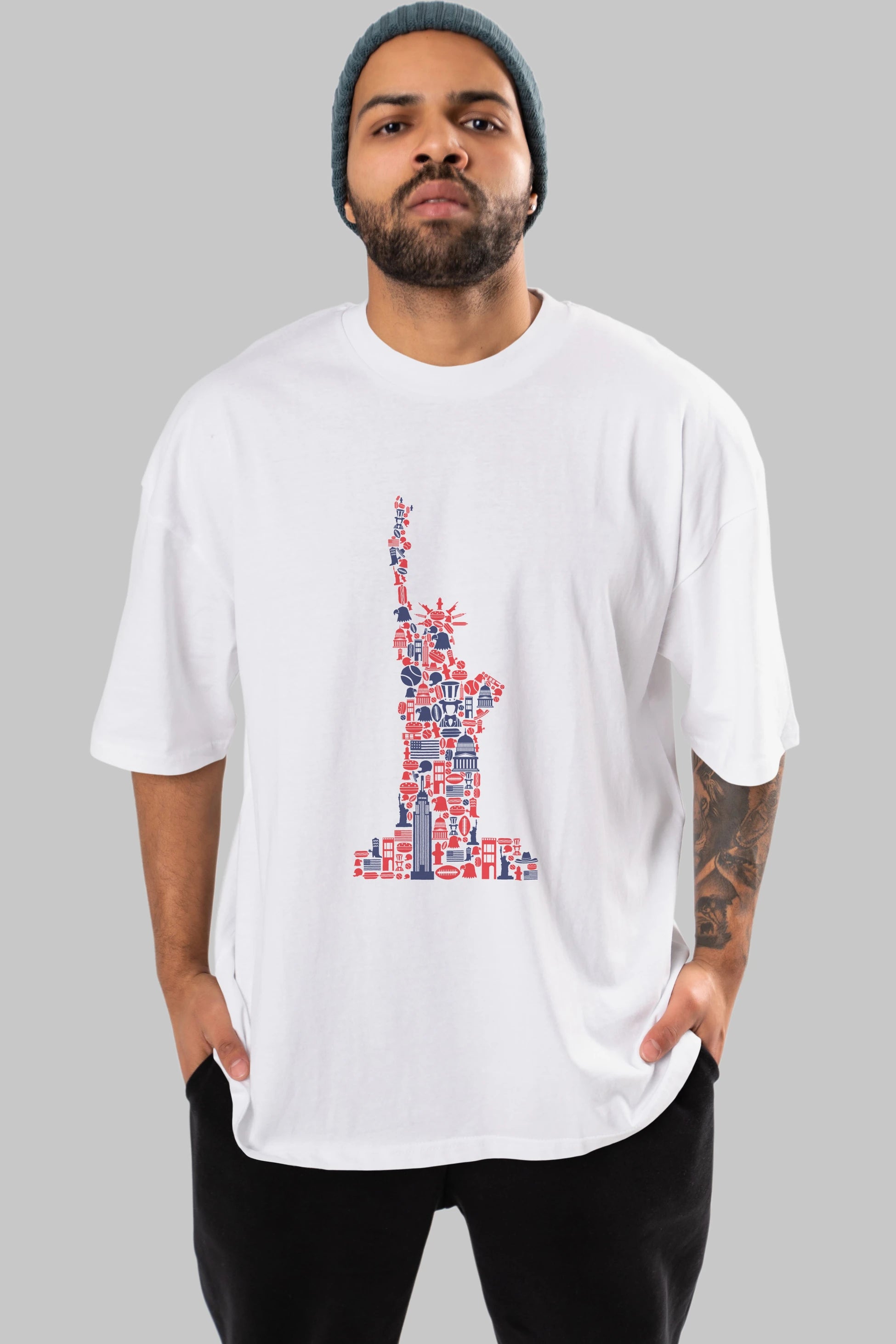 Liberty Ön Baskılı Oversize t-shirt %100 pamuk Erkek Kadın Unisex
