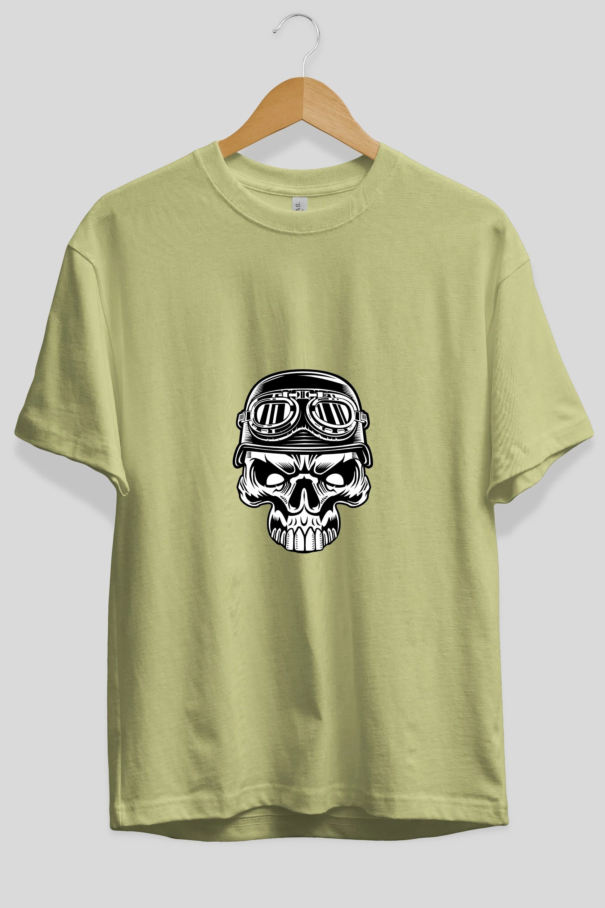 Biker Skull Helmet Ön Baskılı Oversize t-shirt Erkek Kadın Unisex %100 Pamuk tişort