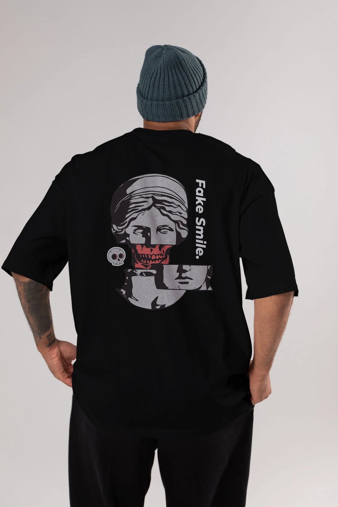 Fake Smile Yazılı Arka Baskılı Oversize t-shirt Erkek Kadın Unisex