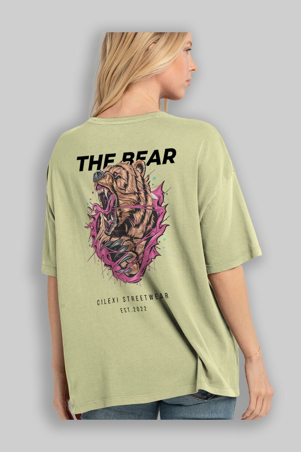 The Bear Arka Baskılı Oversize t-shirt Erkek Kadın Unisex
