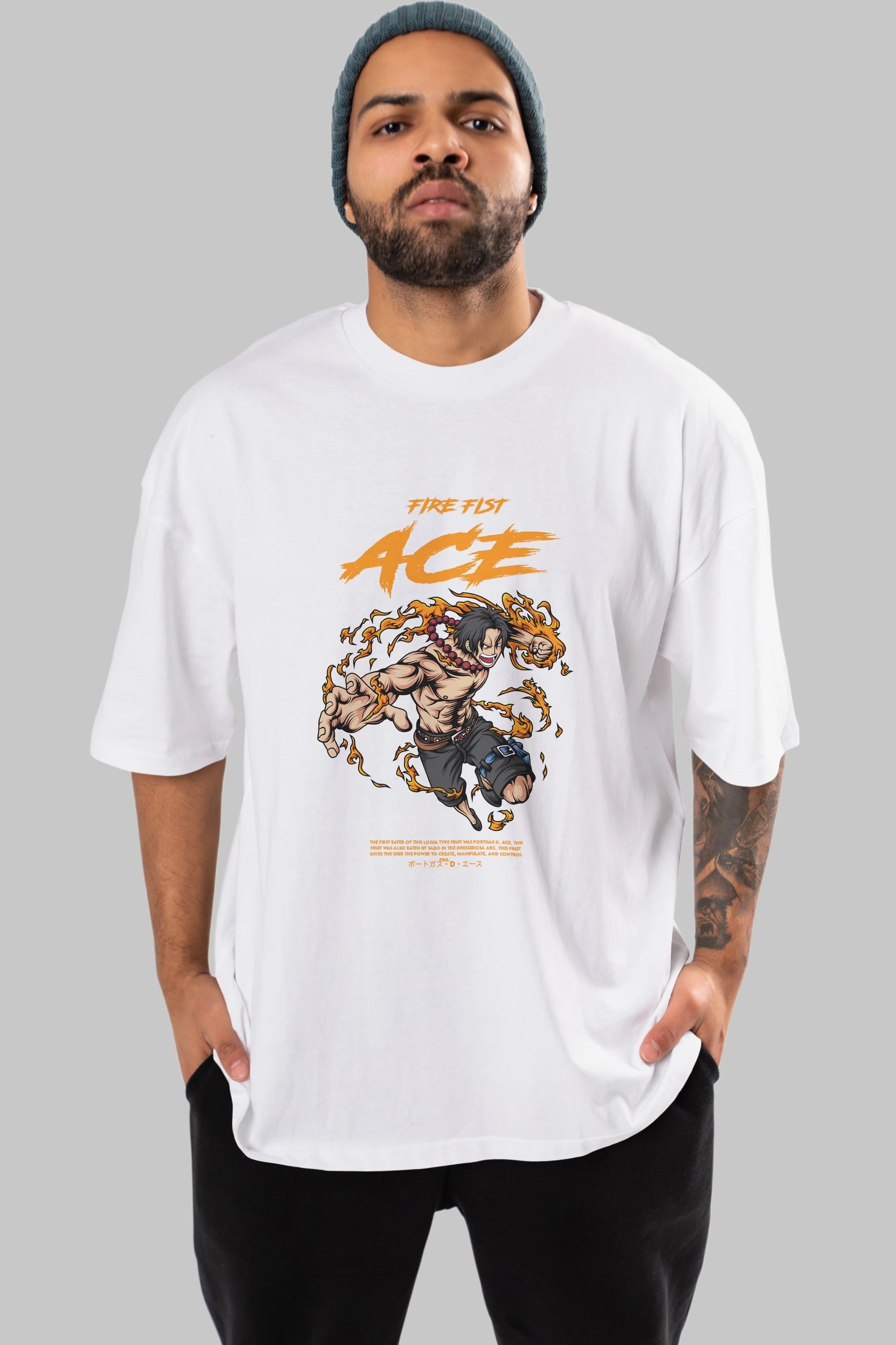 Fire Fist Ace Anime Ön Baskılı Oversize t-shirt %100 pamuk Erkek Kadın Unisex