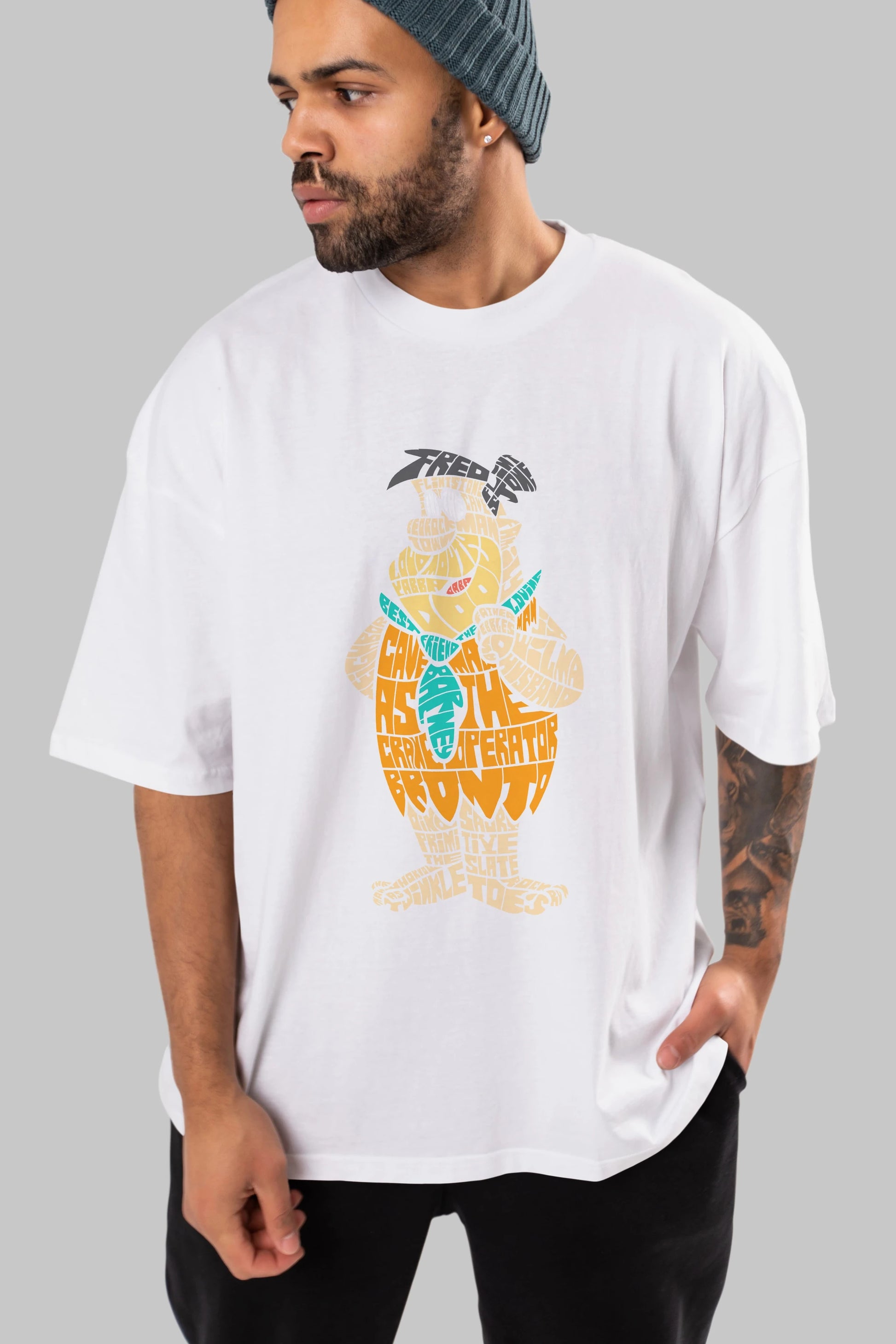 Fred Flintstone Ön Baskılı Oversize t-shirt %100 pamuk Erkek Kadın Unisex