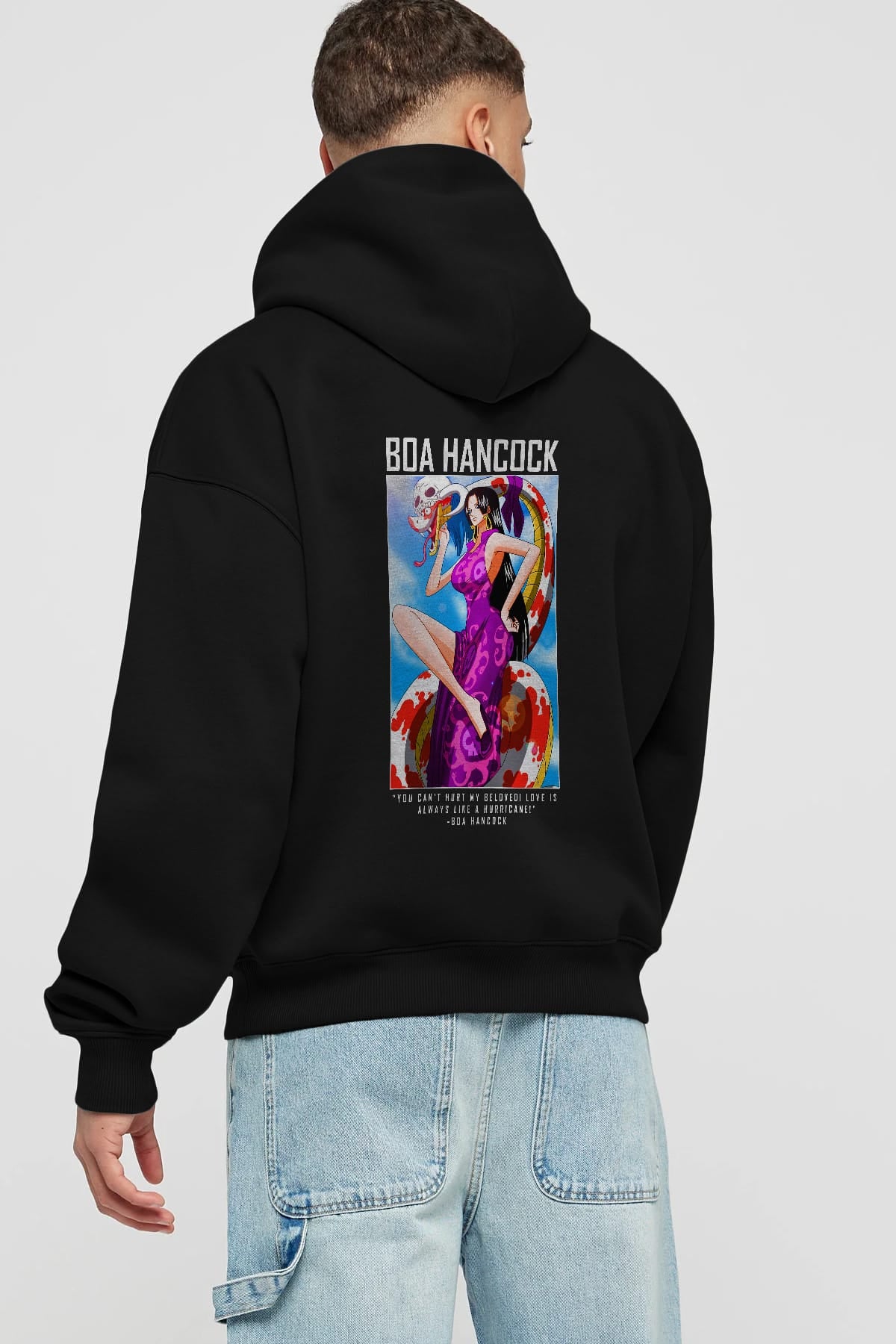 Boa Hancock Anime Arka Baskılı Hoodie Oversize Kapüşonlu Sweatshirt Erkek Kadın Unisex