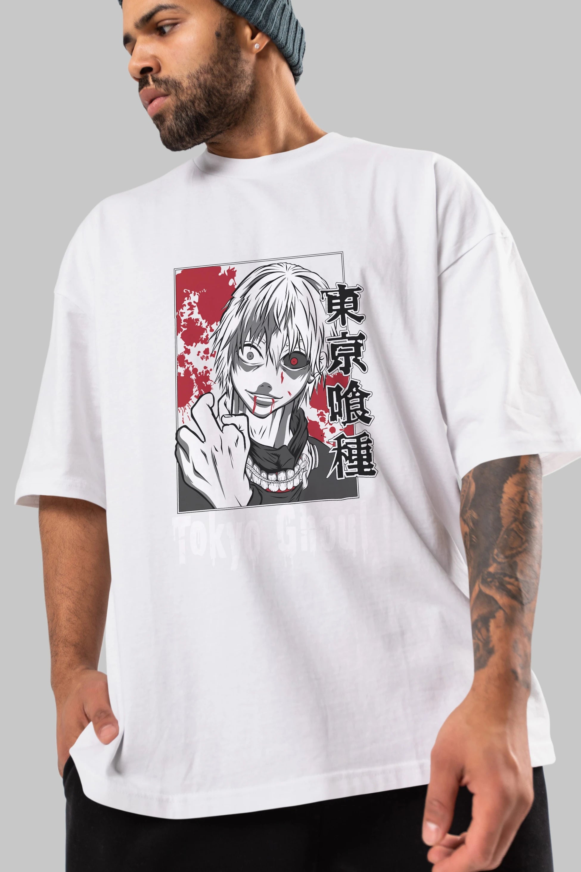 Kaneki Ken TOKYO GHOUL Anime Ön Baskılı Oversize t-shirt %100 pamuk Erkek Kadın Unisex