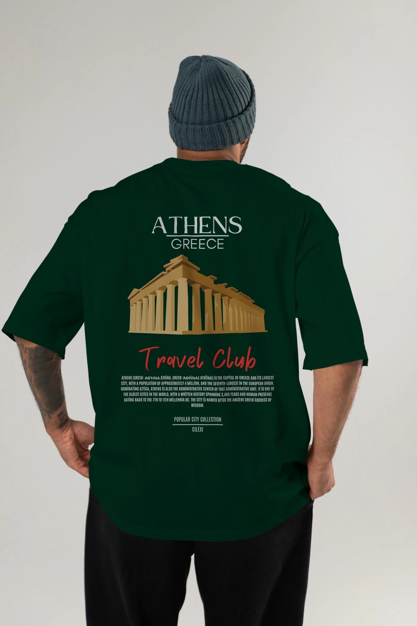 Athens Greece Arka Baskılı Oversize t-shirt Erkek Kadın Pamuk Bisiklet Yaka tişort