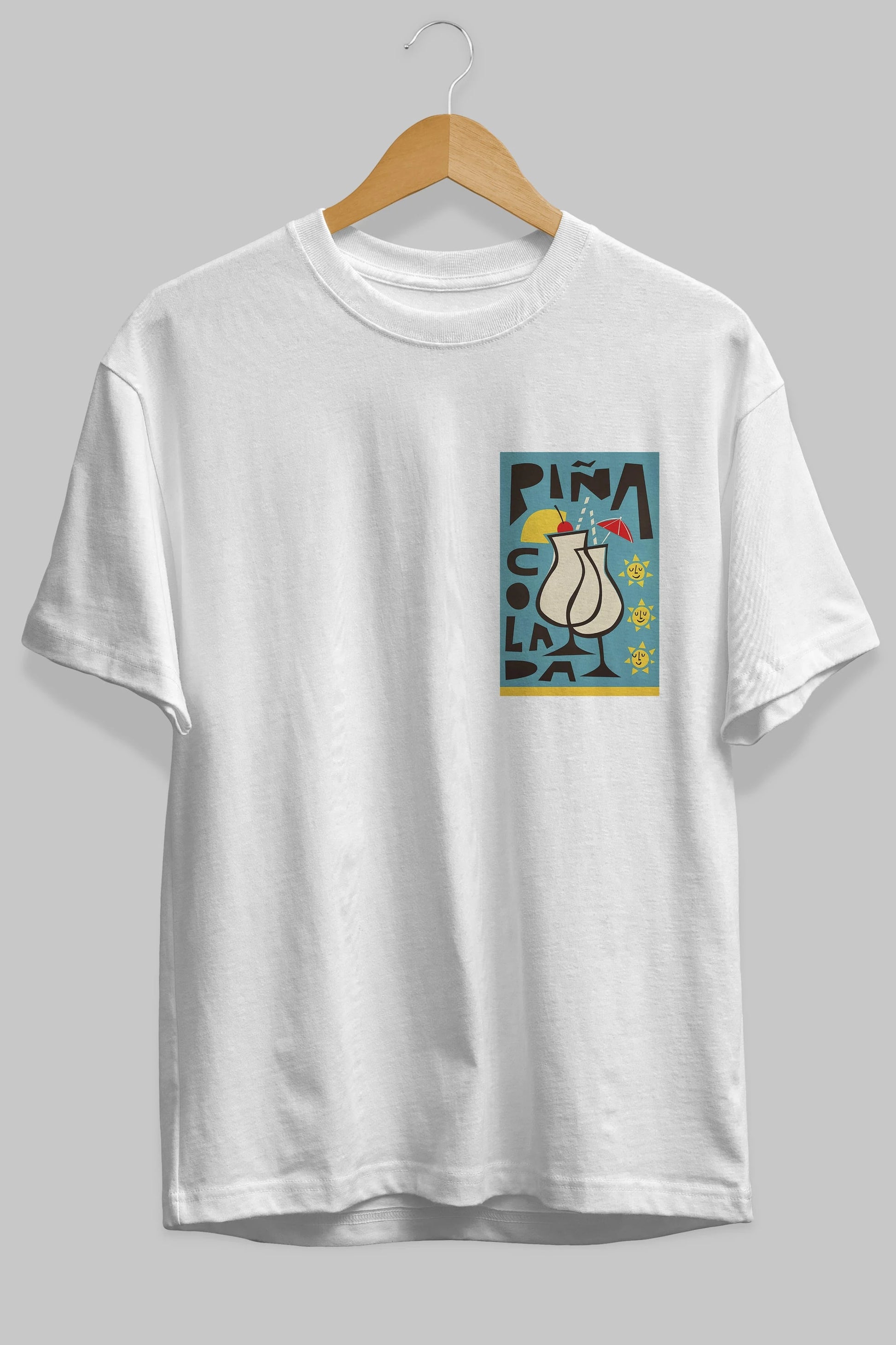 Pina Colada 4 Ön Sol Baskılı Oversize t-shirt Erkek Kadın Unisex %100 Pamuk Bisiklet Yaka tişort
