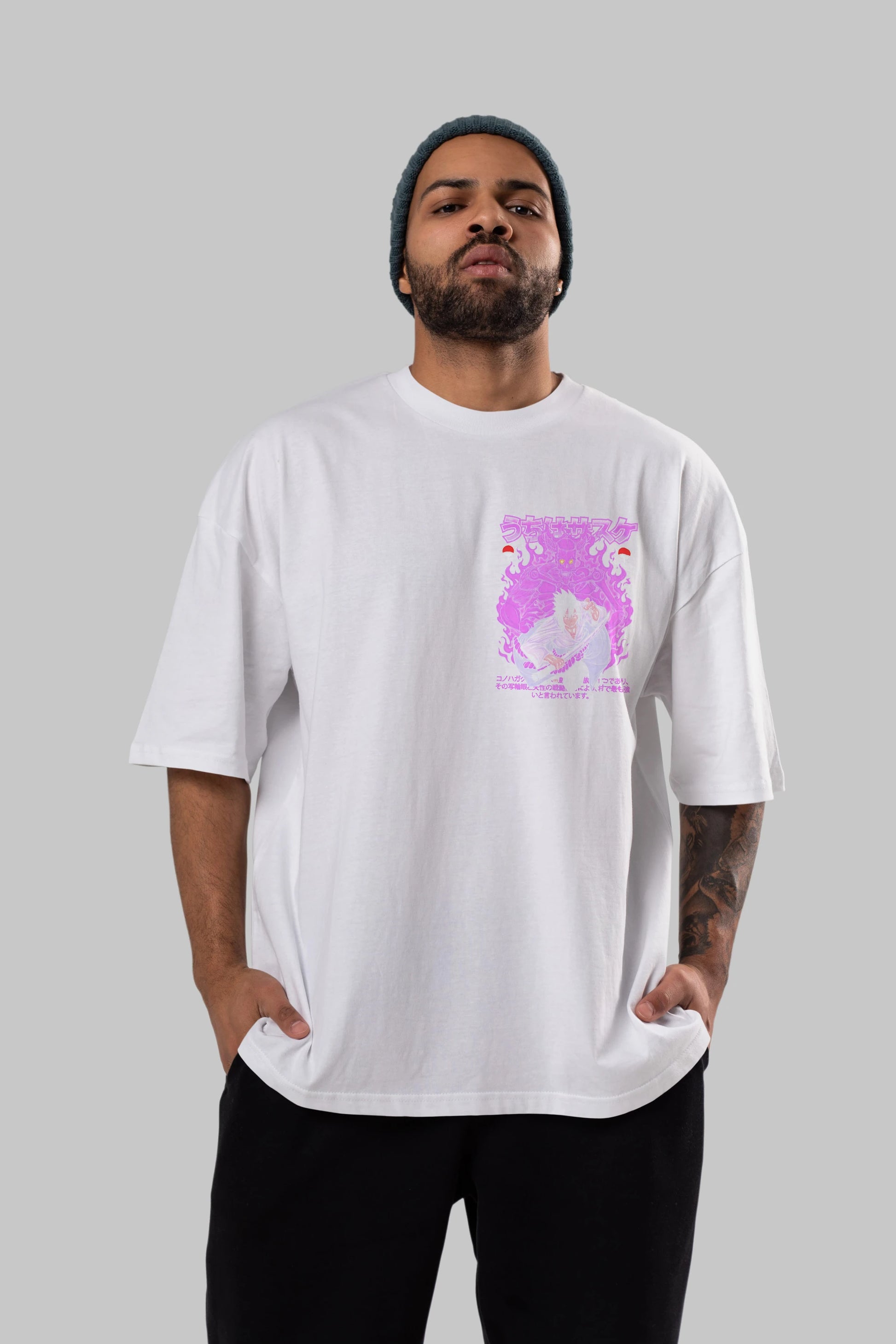 SASUKE UCHIHA NARUTO Ön Sol Baskılı Oversize t-shirt Erkek Kadın Unisex %100 Pamuk Bisiklet Yaka tişort