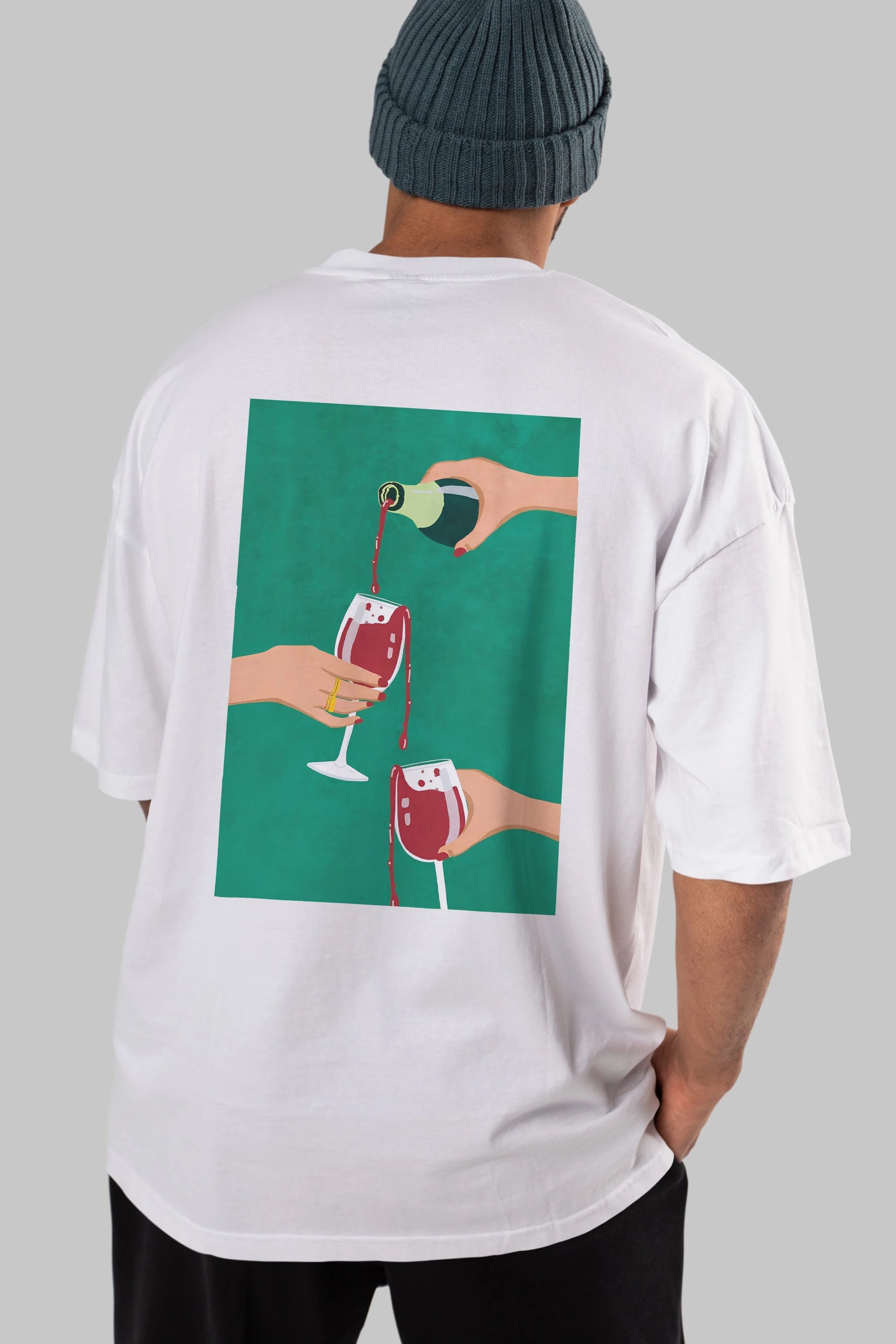 Wine 2 Arka Baskılı Oversize t-shirt Erkek Kadın Unisex %100 Pamuk Bisiklet Yaka tişort