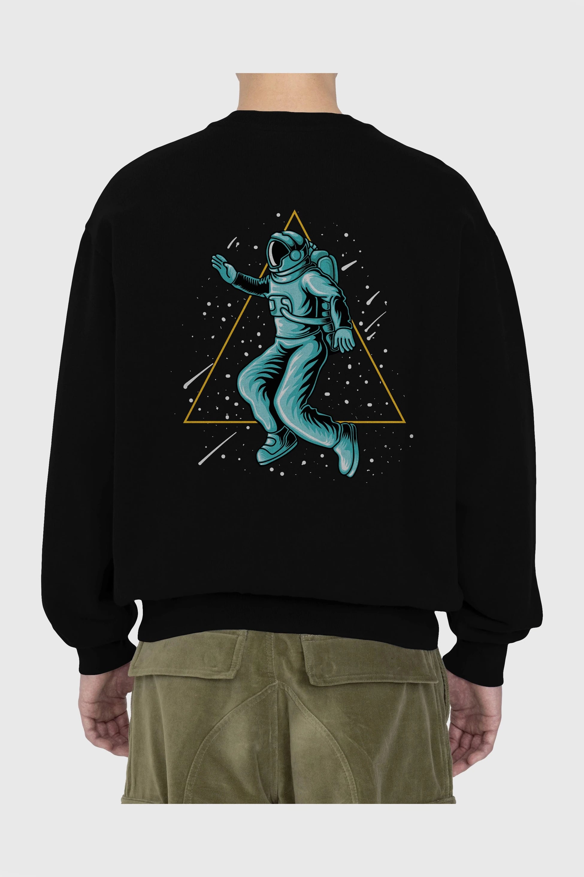 Astronaut Starry Triangle Arka Baskılı Oversize Sweatshirt Erkek Kadın Unisex