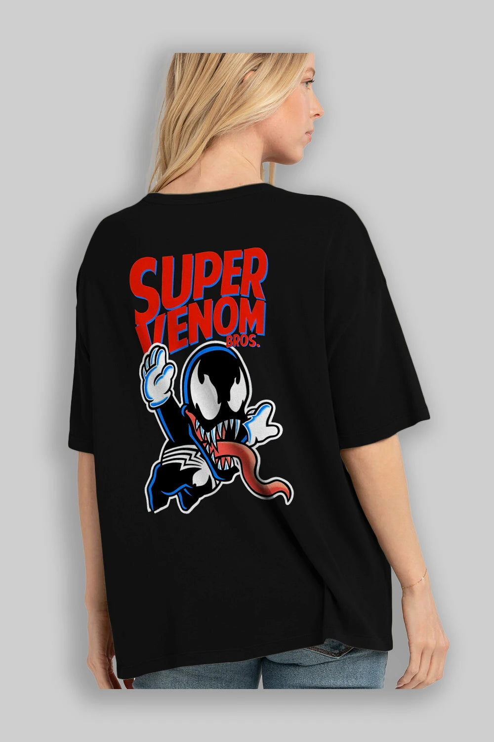 Super Venom Arka Baskılı Oversize t-shirt Erkek Kadın Unisex %100 Pamuk Bisiklet Yaka tişort