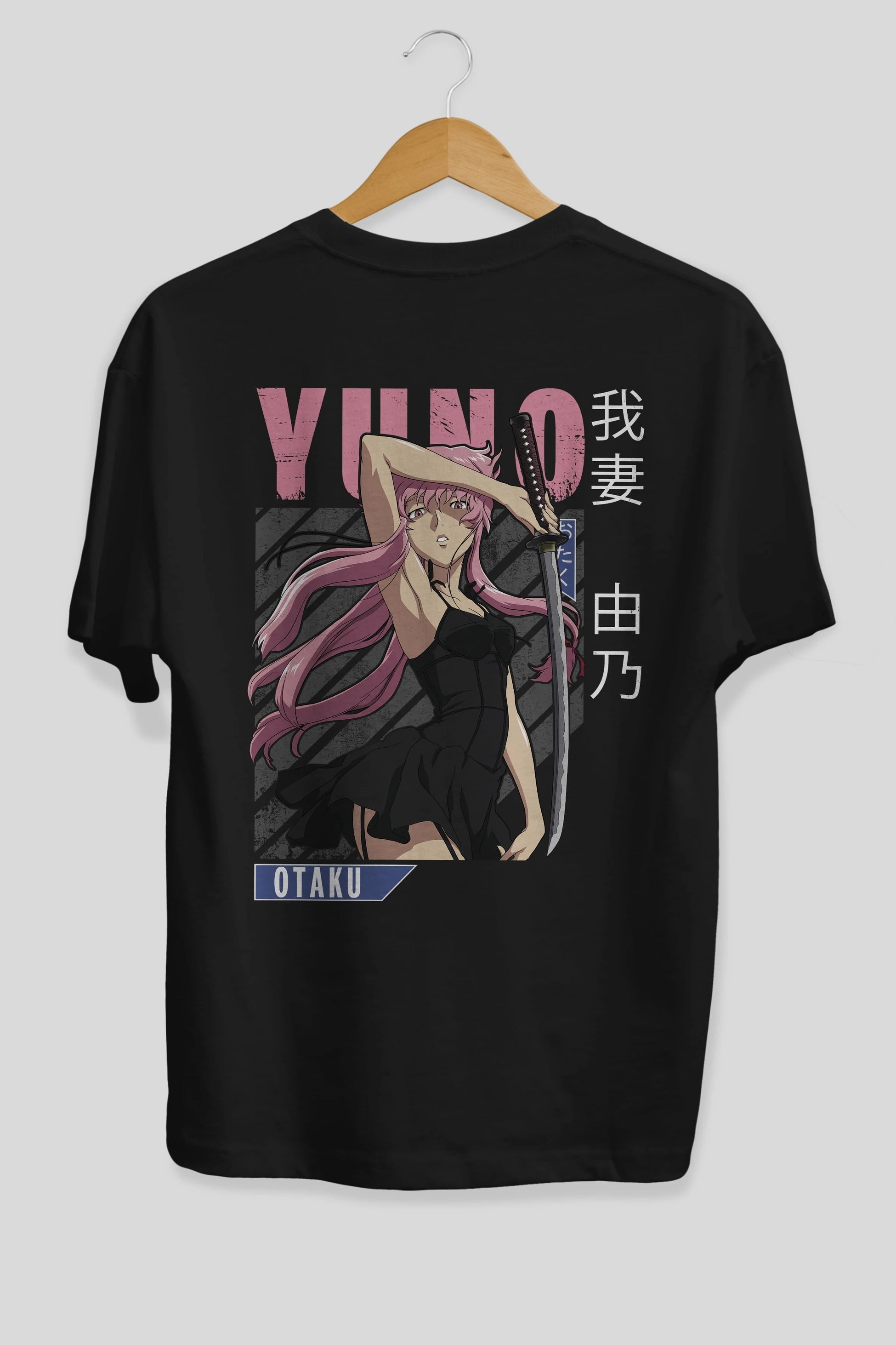 Yuno Gasai 5 Anime Arka Baskılı Oversize t-shirt Erkek Kadın Unisex