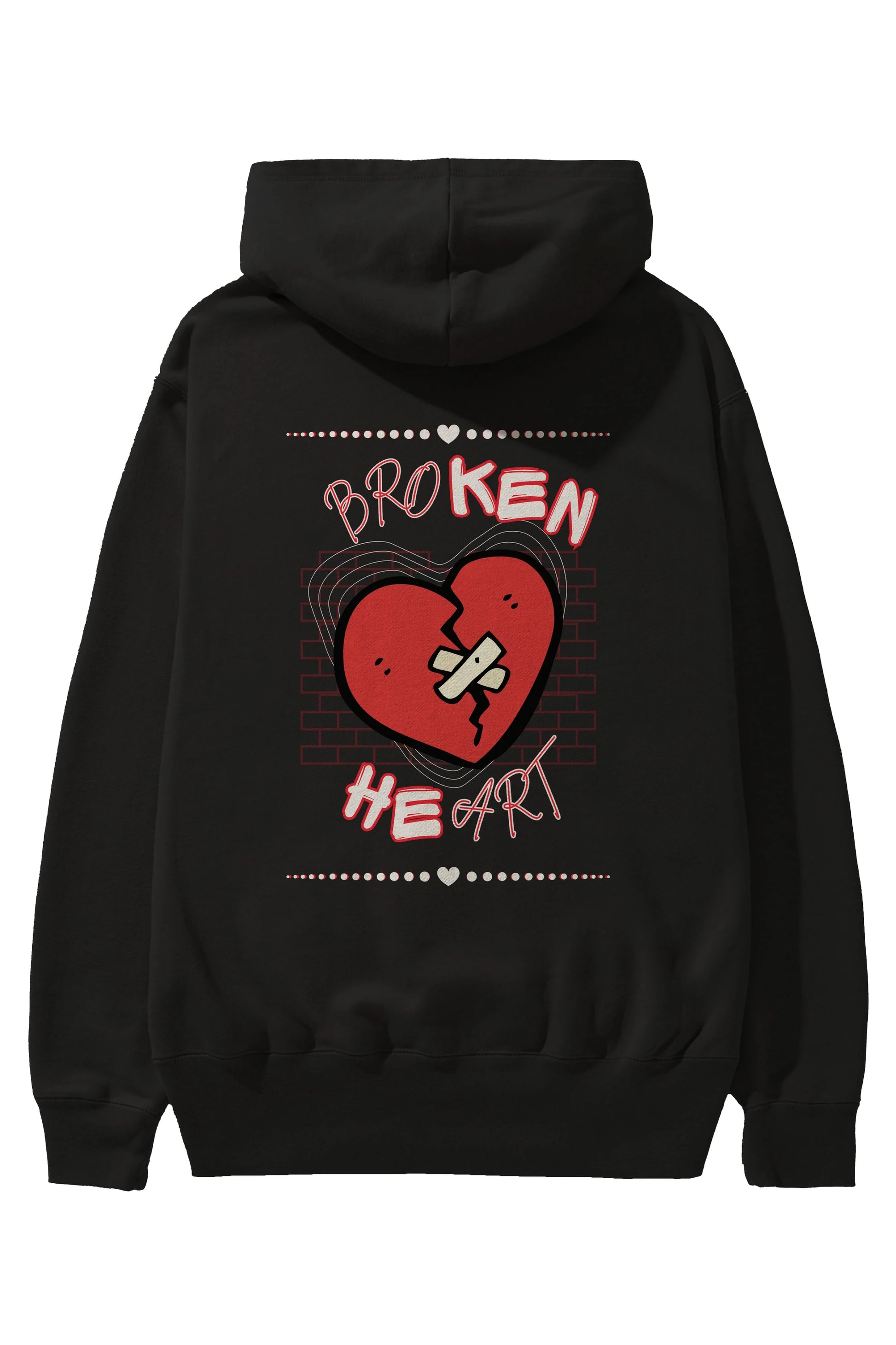 Broken Heart Yazılı Arka Baskılı Oversize Hoodie Kapüşonlu Sweatshirt Erkek Kadın Unisex
