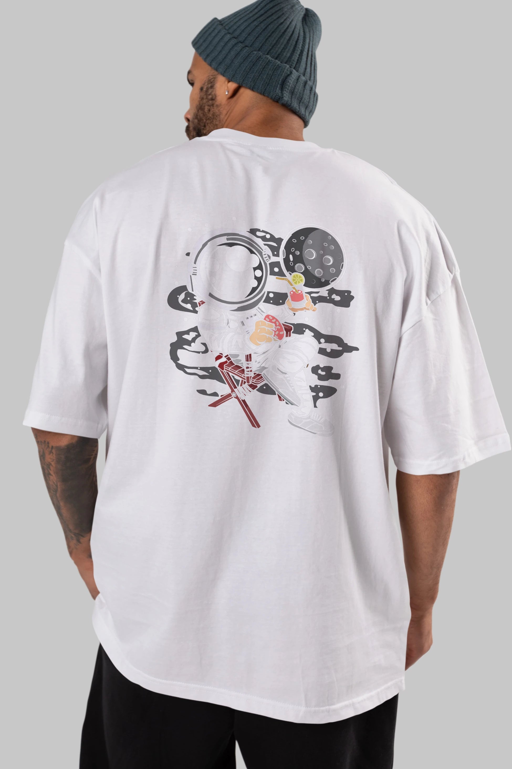 Holiday Astronaut Arka Baskılı Oversize t-shirt Erkek Kadın Unisex