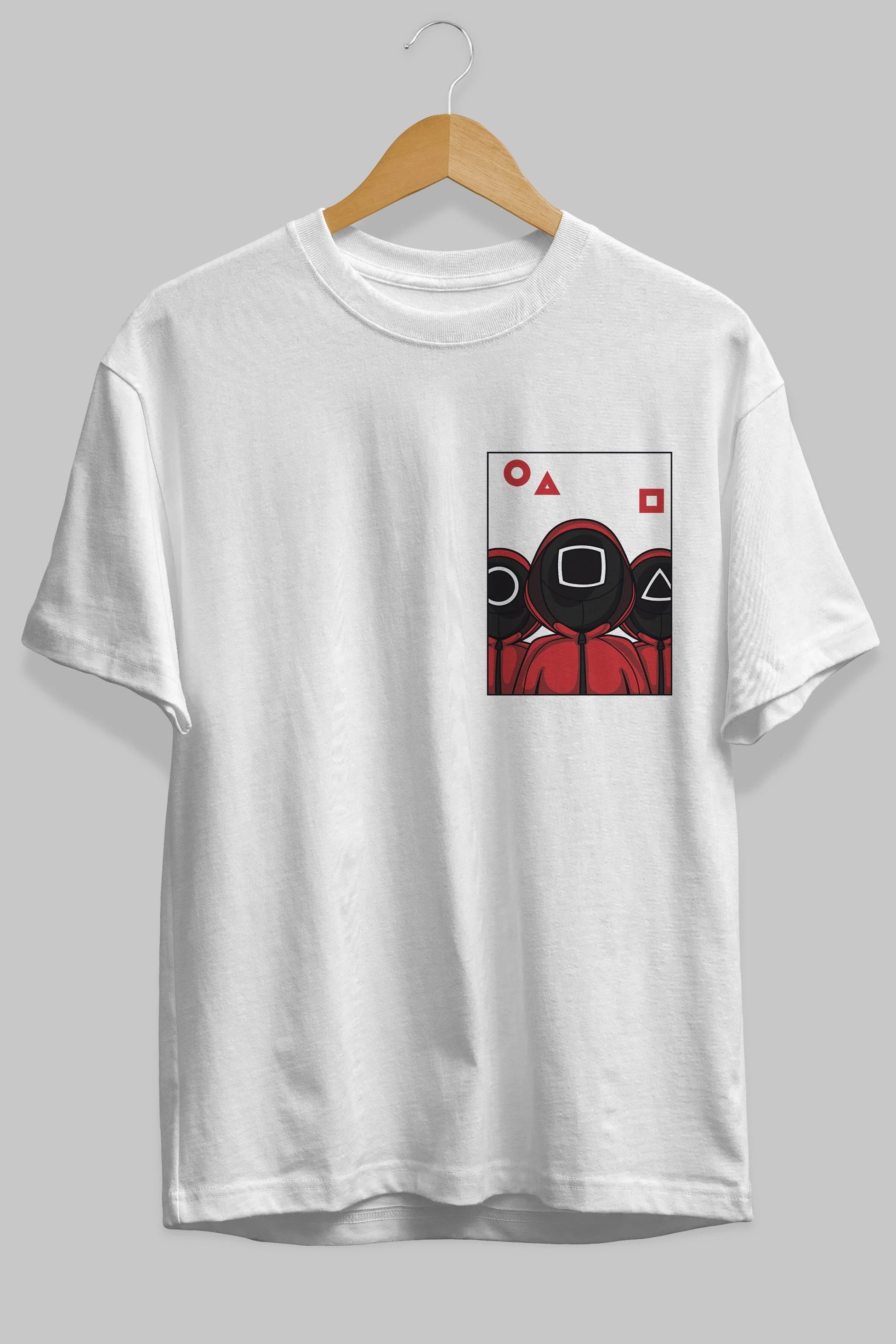 Squid Game (7) Ön Sol Baskılı Oversize t-shirt Erkek Kadın Unisex %100 Pamuk Bisiklet Yaka tişort