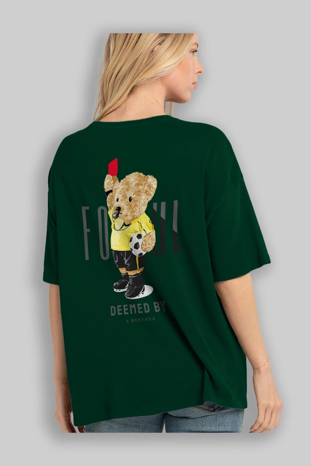 Teddy Bear Kırmızı Kart Arka Baskılı Oversize t-shirt Erkek Kadın Unisex %100 Pamuk